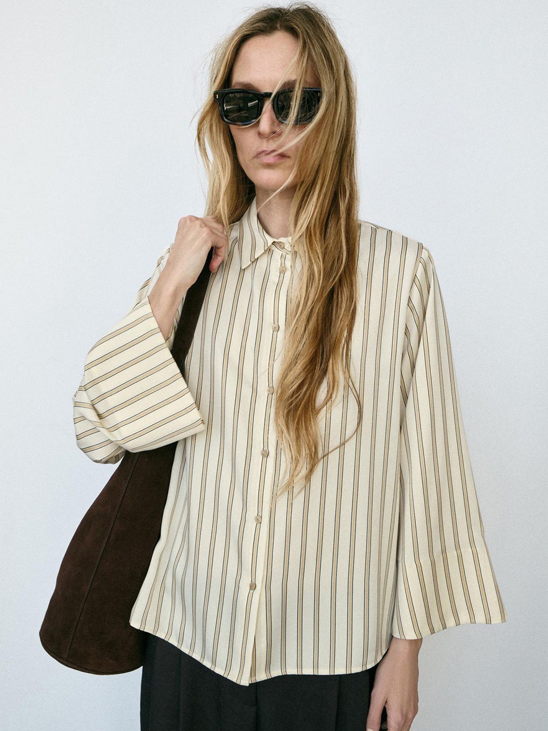 

LULU & SKY Women Opaque Striped Casual Shirt, Khaki