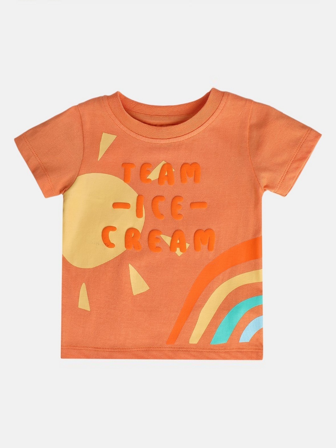 

MINI KLUB Boys Typography Printed Applique T-shirt, Orange