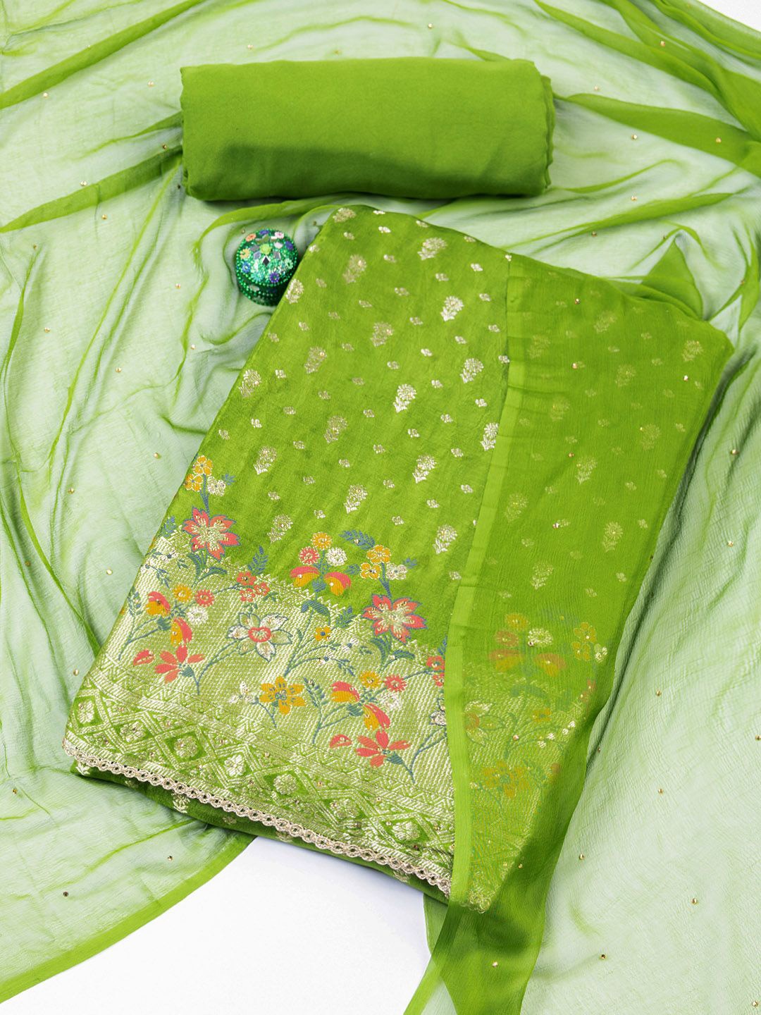 

Meena Bazaar Art Silk Unstitched Dress Material, Green