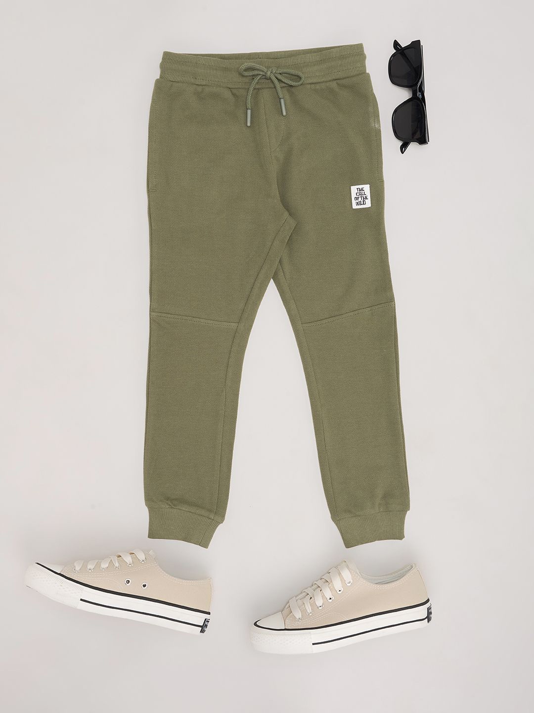 

Pantaloons Junior Boys Pure Cotton Mid-rise Joggers, Olive