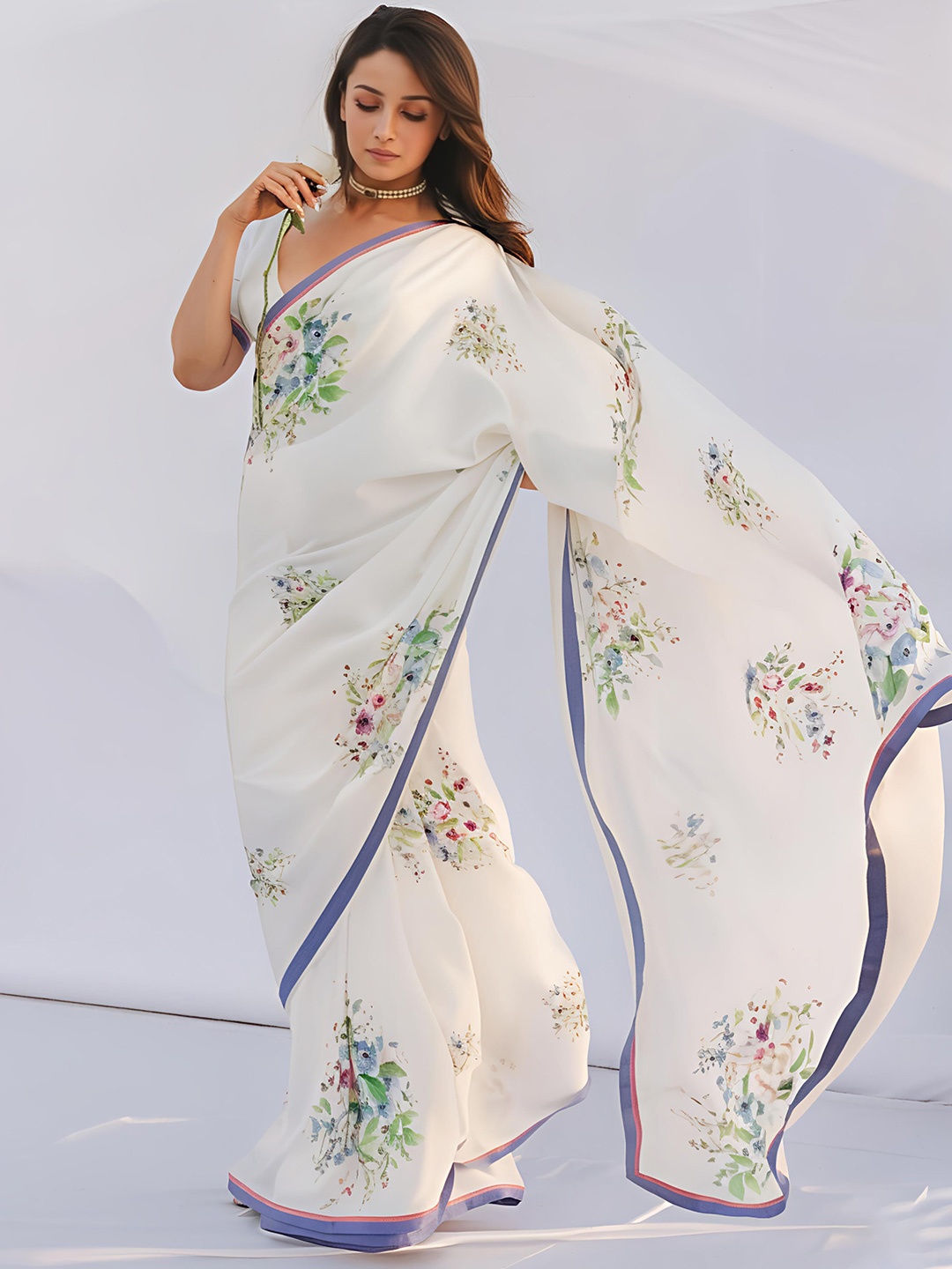 

Stylum Floral Saree, White