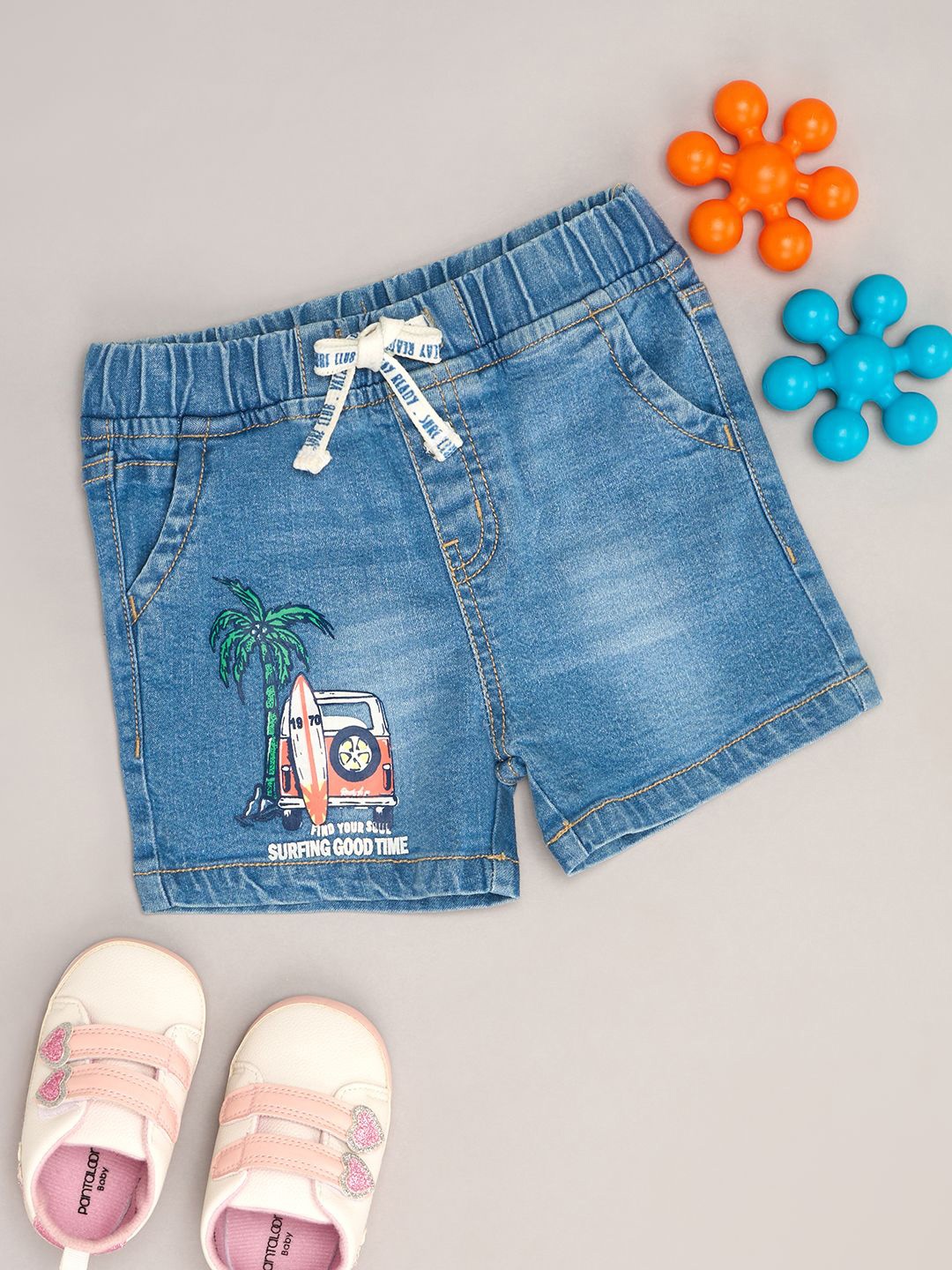 

Pantaloons Baby Boys Washed Denim Shorts, Blue