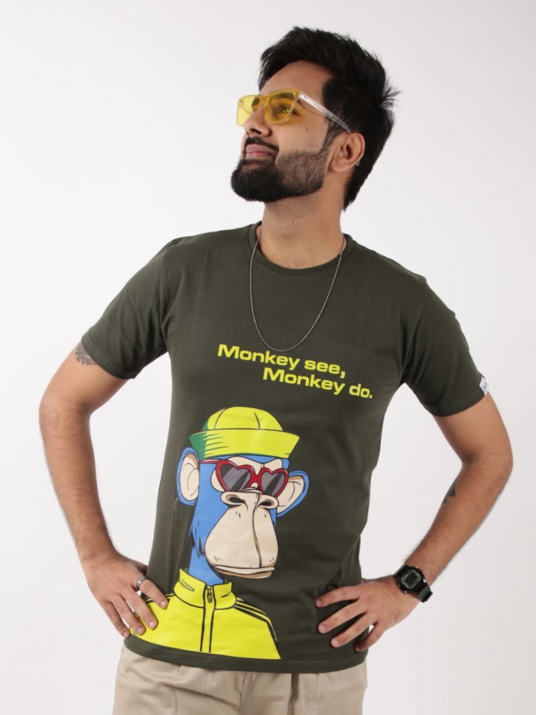 

KaamBhari Unisex Pure Cotton Applique T-shirt, Green
