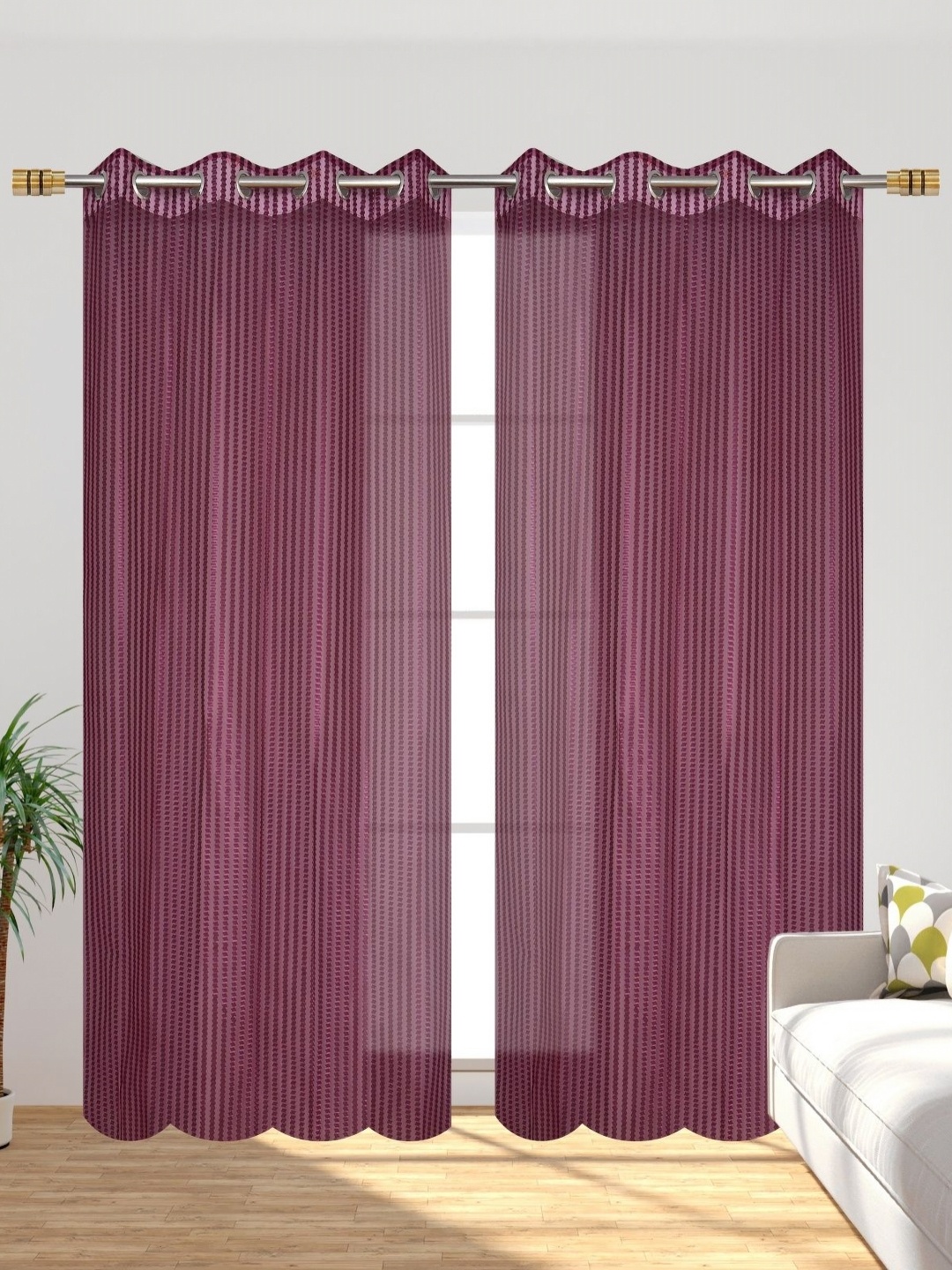 

Galaxy Home Decor Purple 2 Pieces Striped Sheer Long Door Curtains