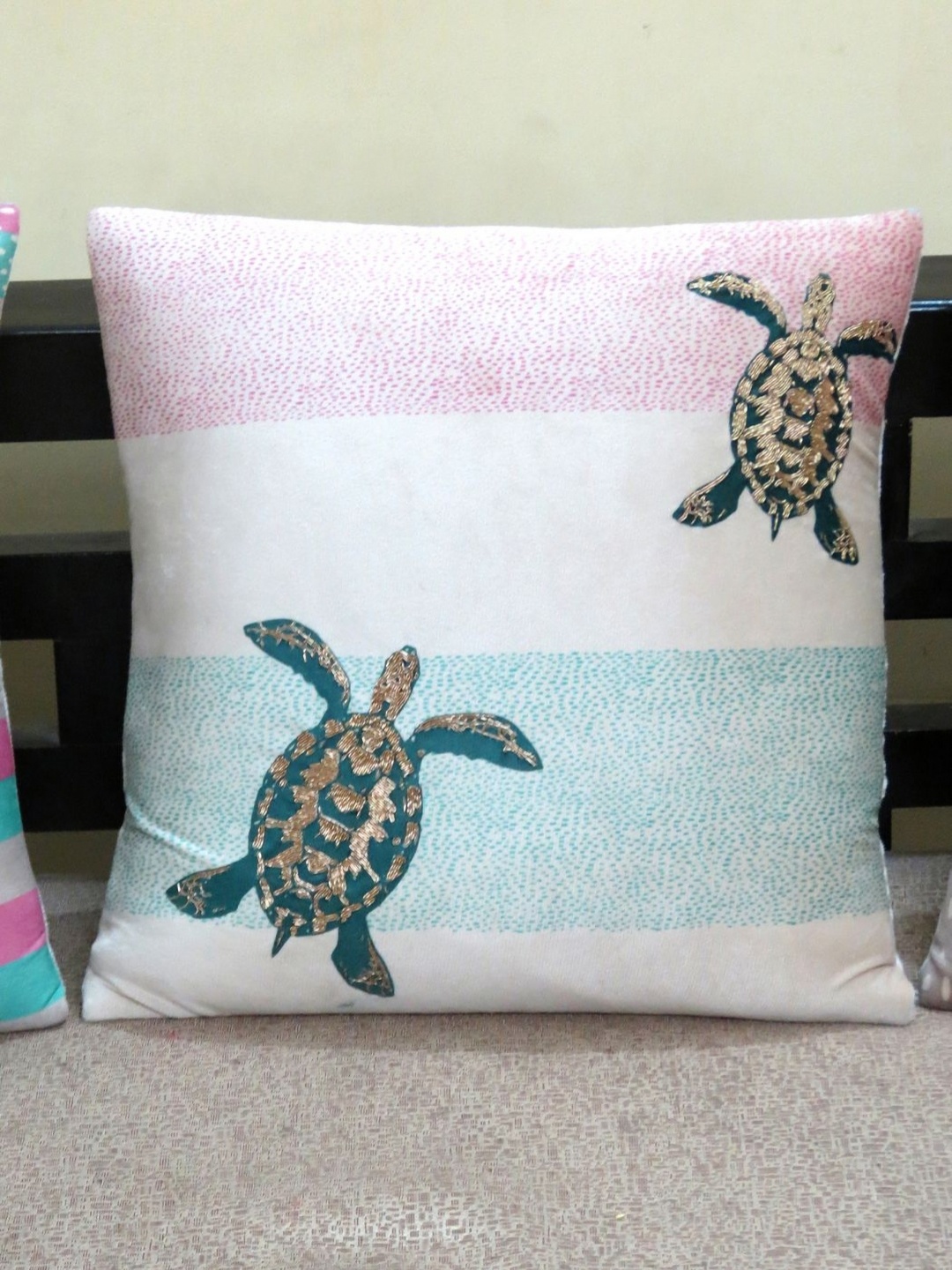 

Mid July Home White & Teal Ethnic Motifs Velvet Square Cushion Covers