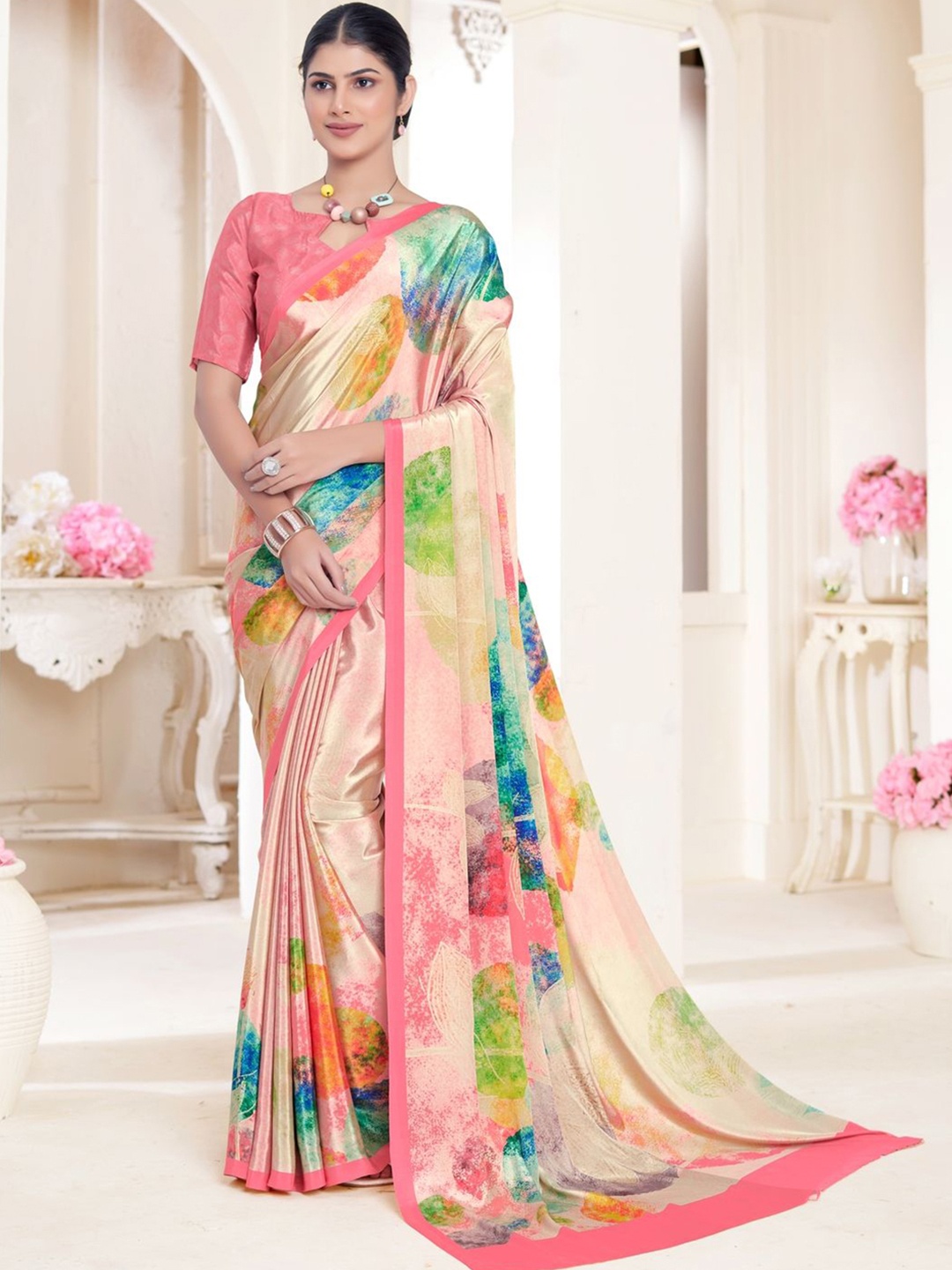 

Suha Poly Crepe Saree, Pink