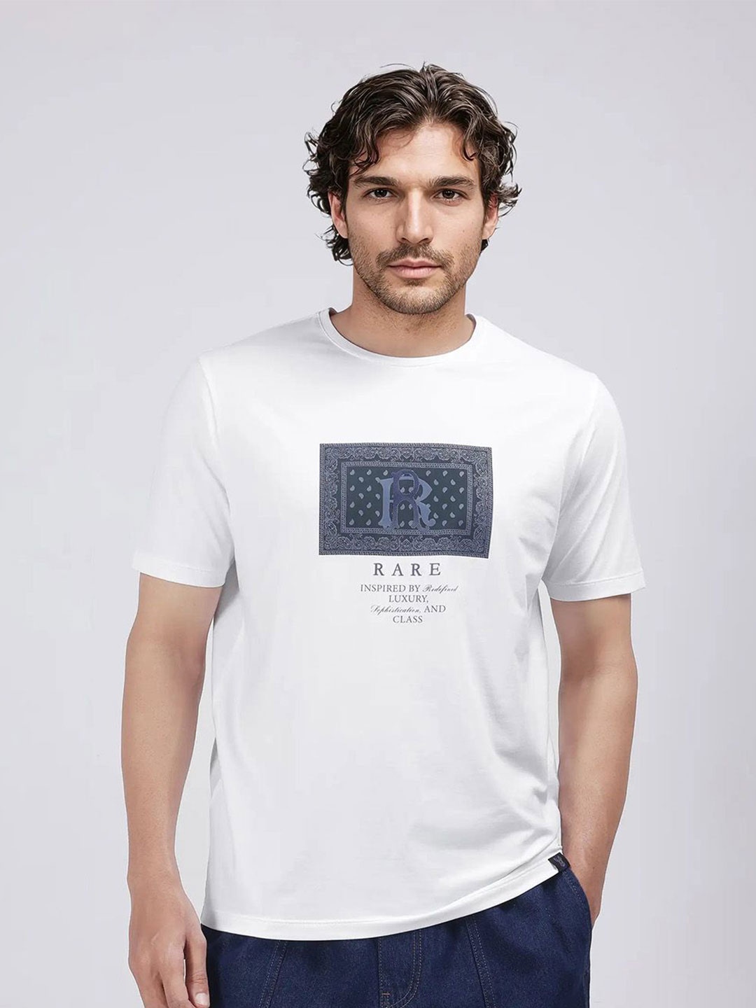 

RARE RABBIT Men Printed Pockets T-shirt, White