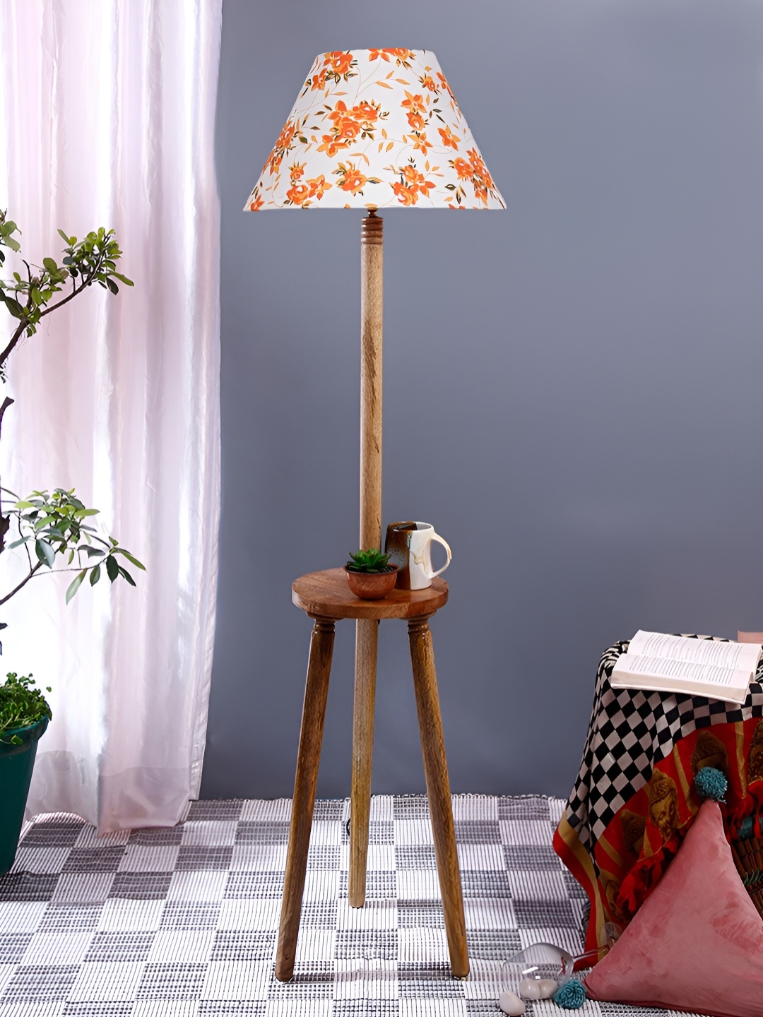 

Devansh Brown & White Floral Printed Cotton Conical Wooden Floor Lamp