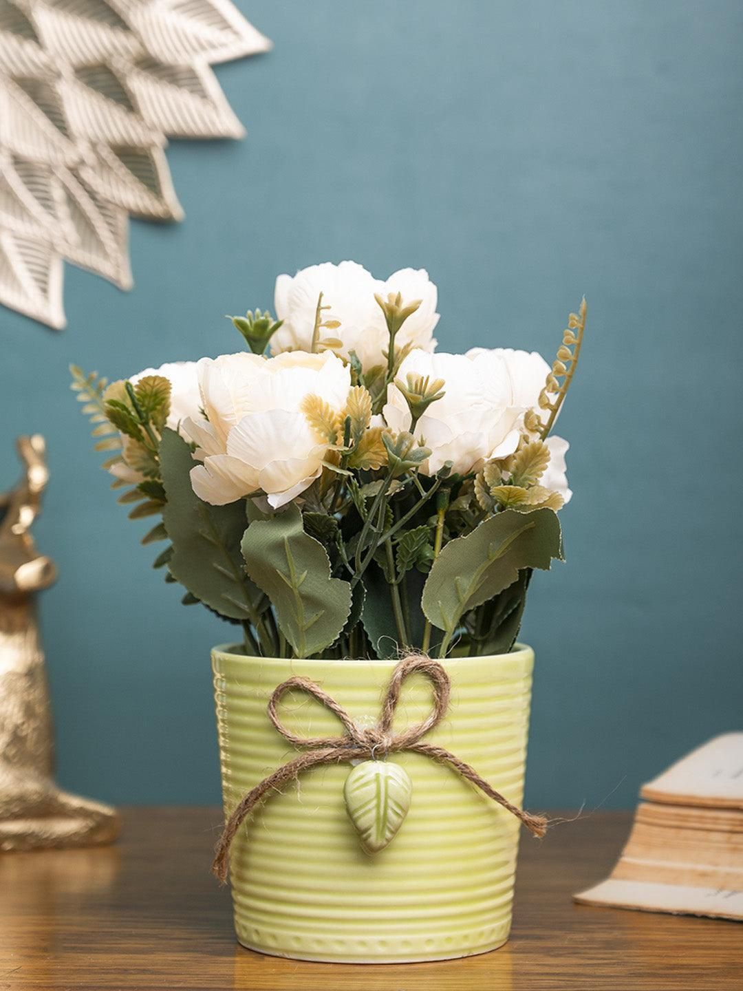 

MARKET99 Green 2 Pieces Rose Artificial Flower With Pot