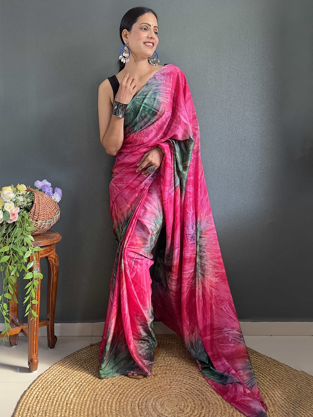 

HERE&NOW Tie and Dye Pure Chiffon Jamdani Saree, Pink