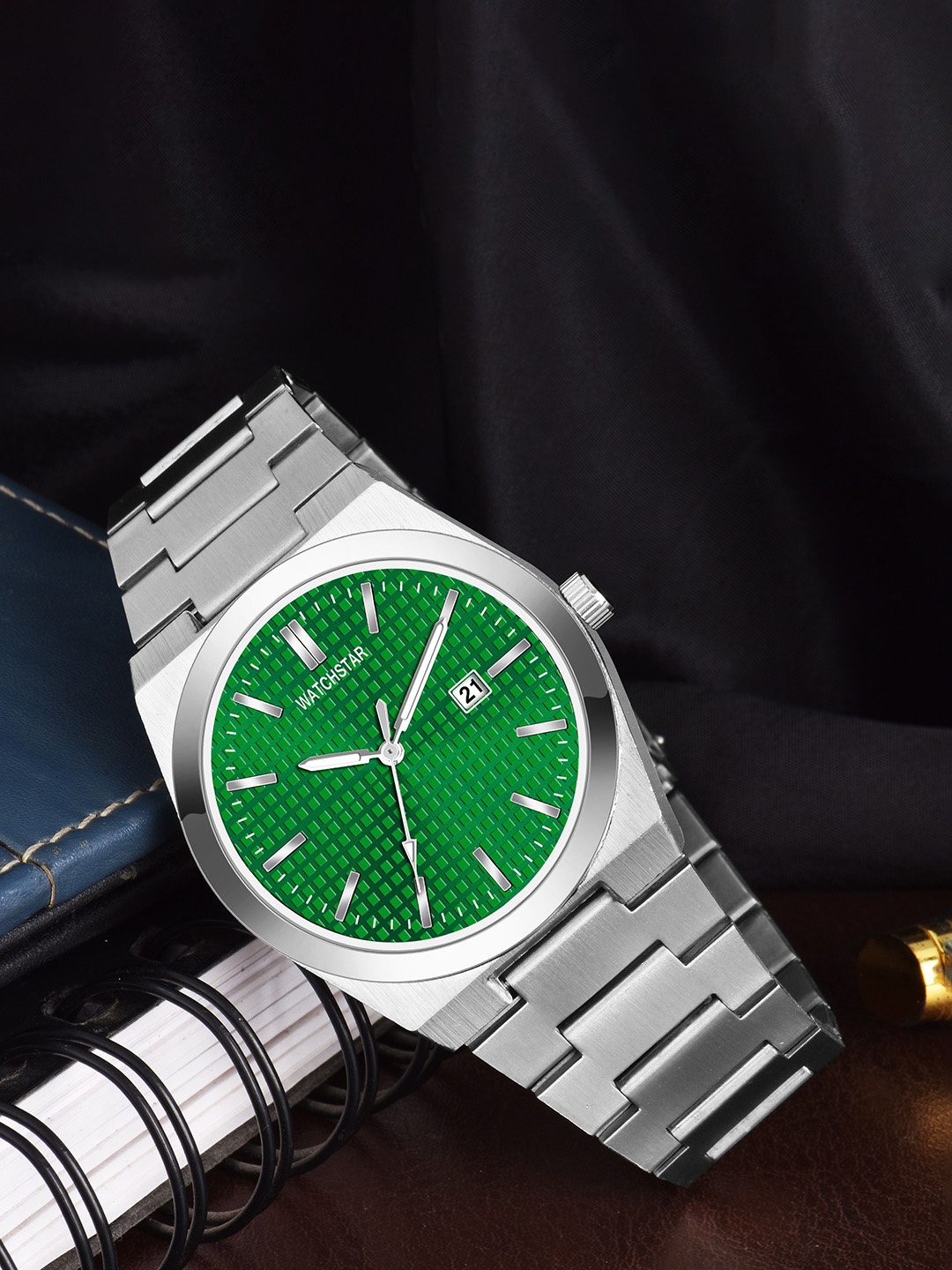 

WATCHSTAR Men Patterned Dial & Stainless Steel Straps Analogue Watch Royal GreenDL, Green