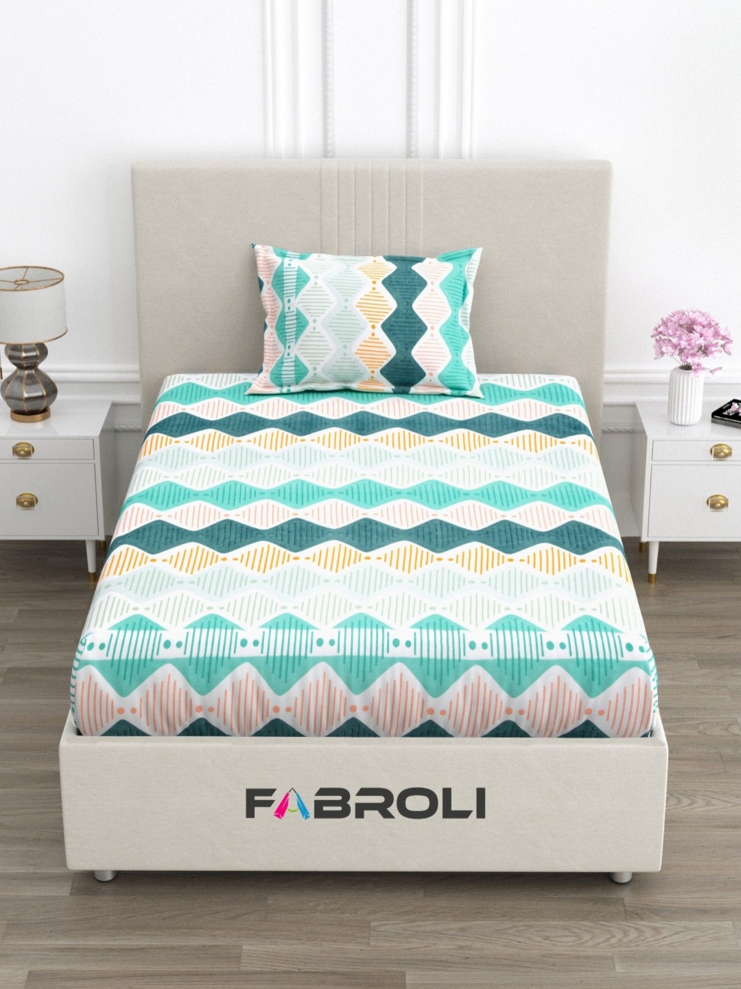 

FABROLI Multicoloured Floral 300 TC Single Bedsheet with 1 Pillow Covers, Multi