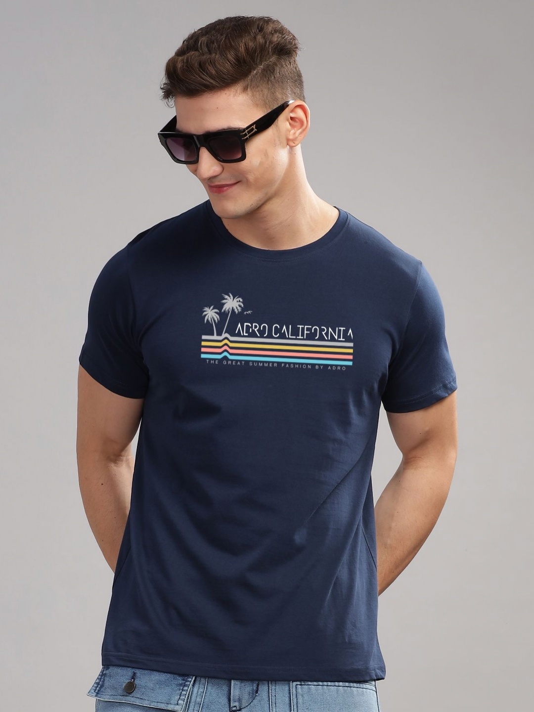 

ADRO Men Printed T-shirt, Navy blue