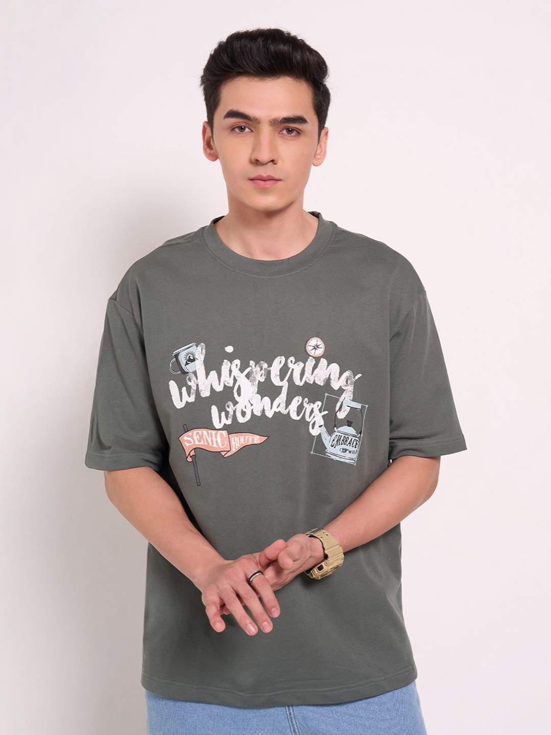 

People Men Applique Boxy T-shirt, Green