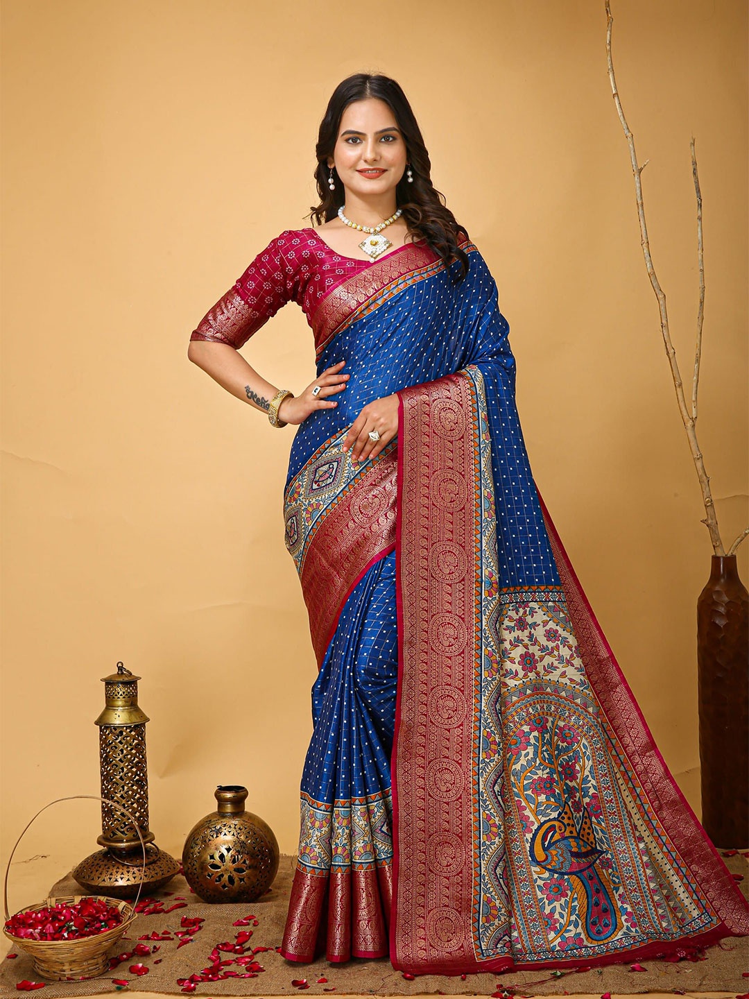 

Mitera Ethnic Motifs Zari Art Silk Banarasi Saree, Blue