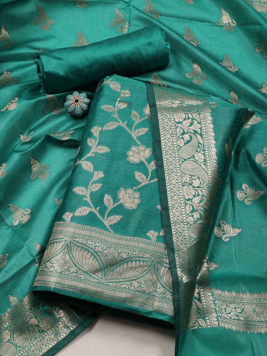 

Meena Bazaar Art Silk Unstitched Dress Material, Green
