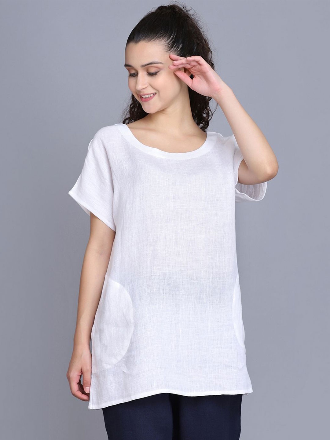 

ECO LEAS BY SHIPRA Linen Top, White