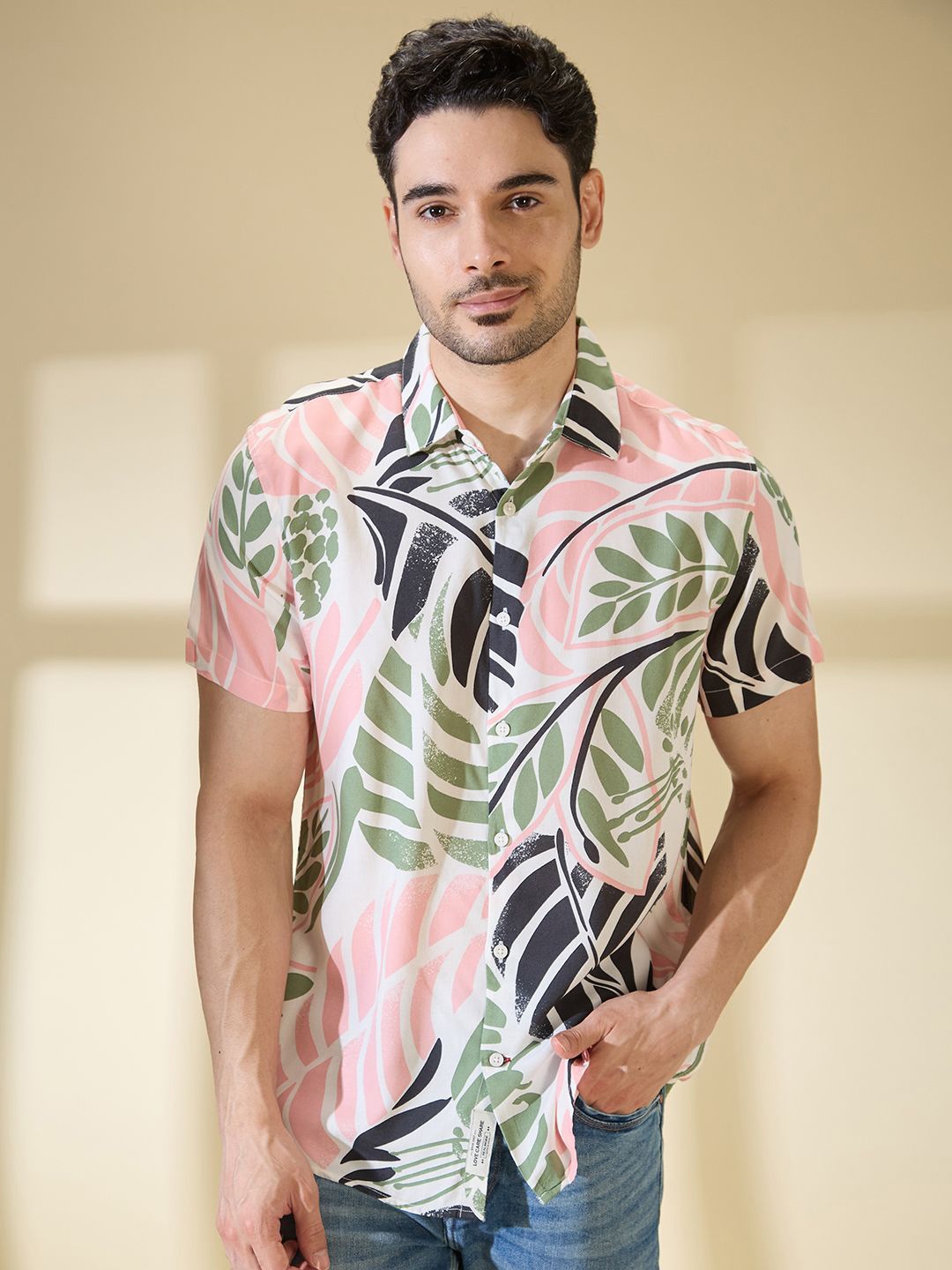 

Being Human Men Slim Fit Floral Opaque Striped Casual Shirt, White
