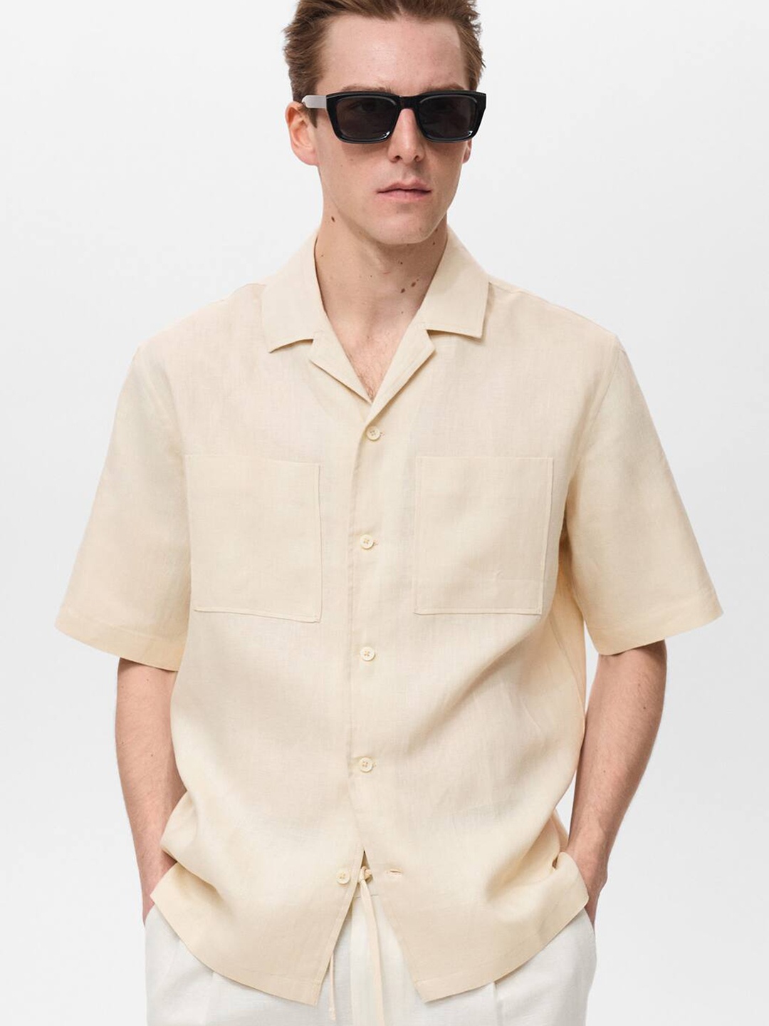 

MANGO MAN Pure Linen Bowling Shirt, Beige