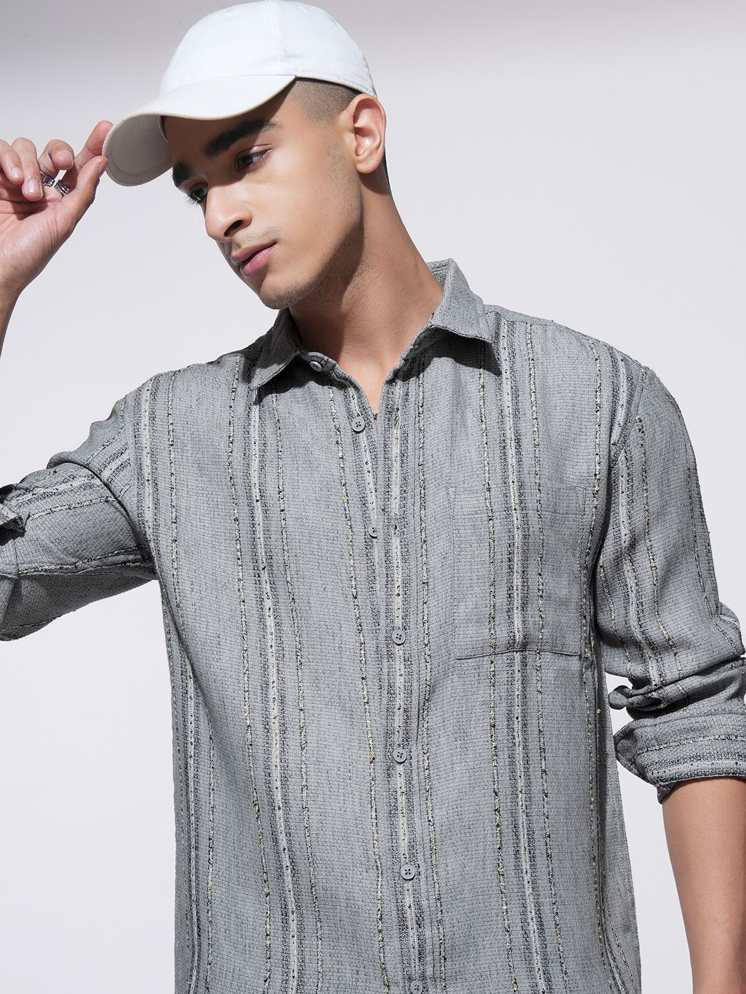 

HIGHLANDER Men Comfort Opaque Striped Casual Shirt, Grey