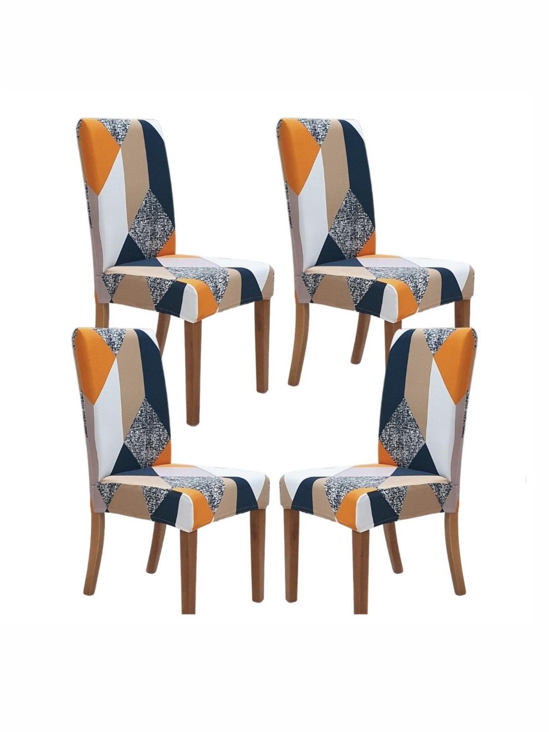 

FAVRIA Blue & Orange 4 Pieces Geometric Printed Stretchable Dining Chair Covers