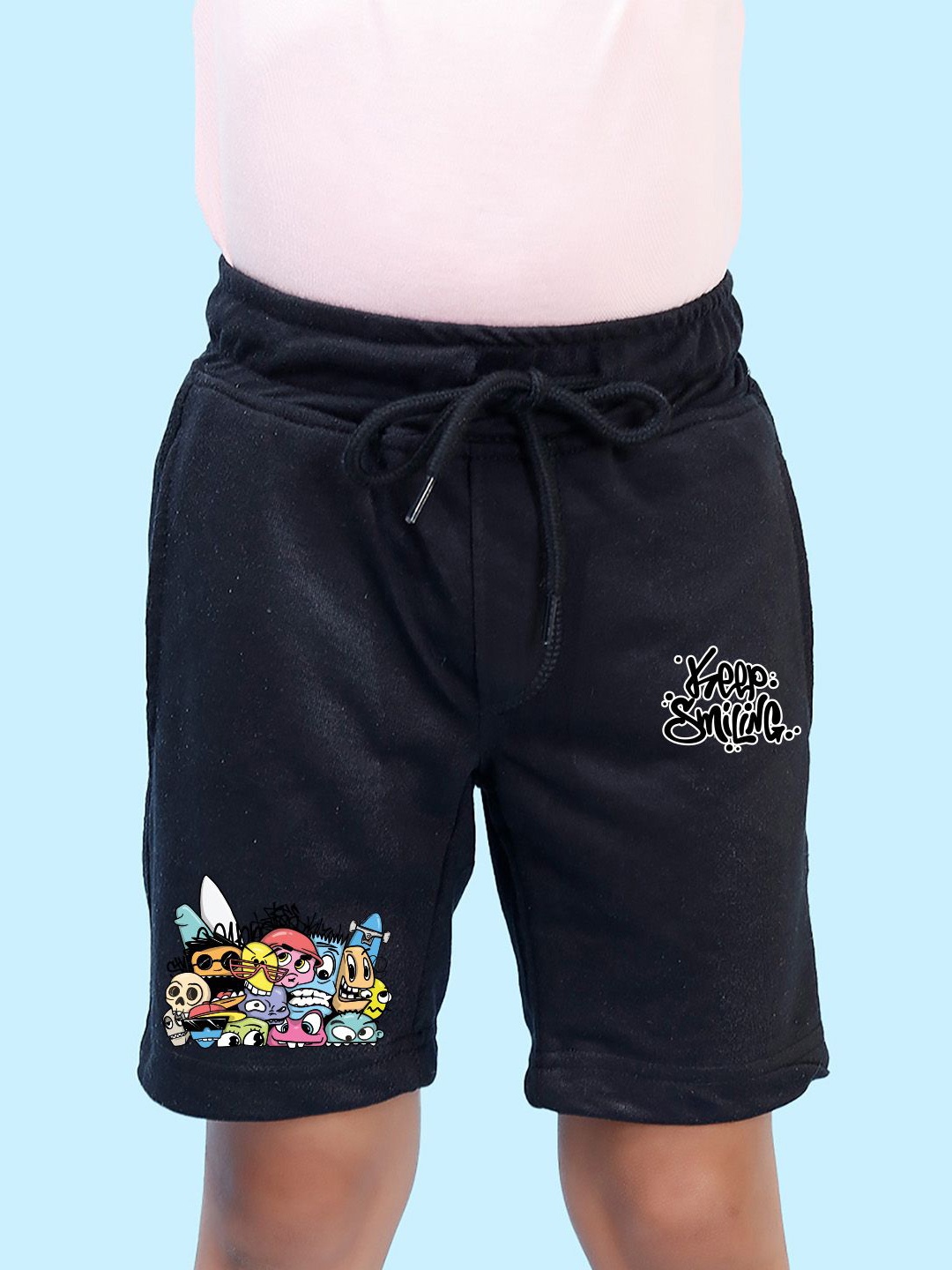 

NUSYL Boys Graphic Printed Regular Fit Mid-Rise Cotton Shorts, Black