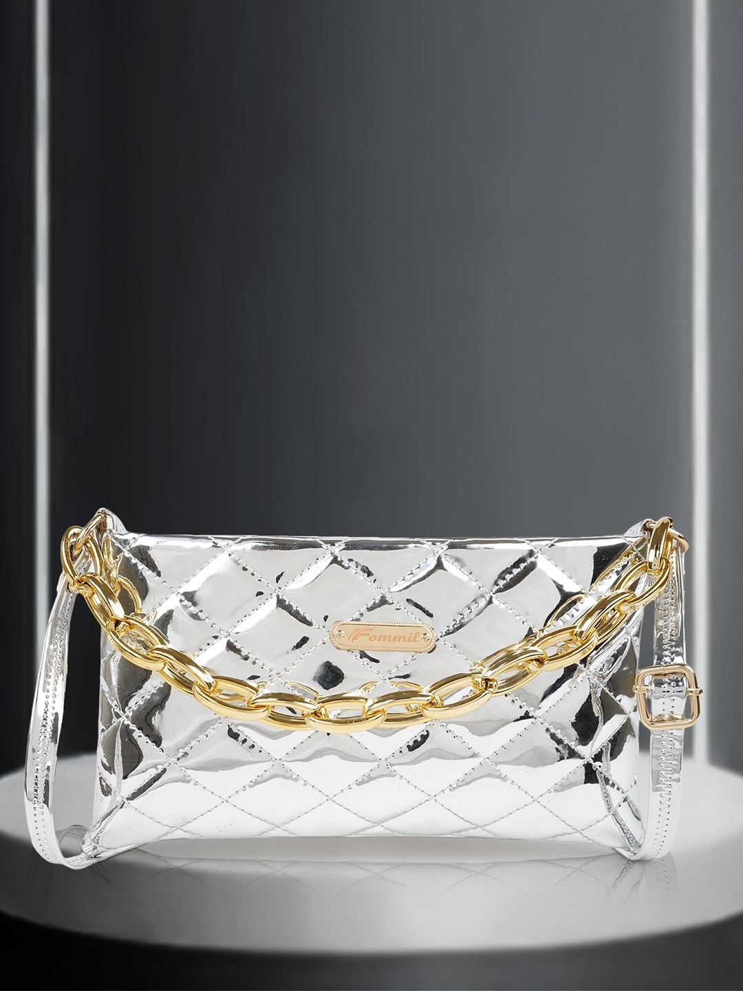 

FOMMIL Bucket Sling Bag with Quilted, Silver