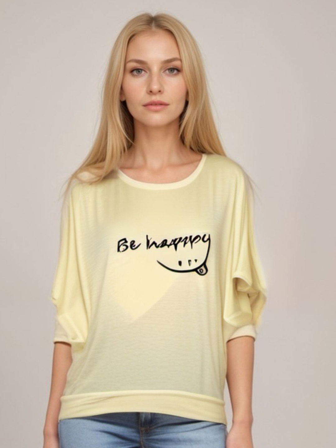 

Errabelly Print Batwing Sleeve Cotton Top, White