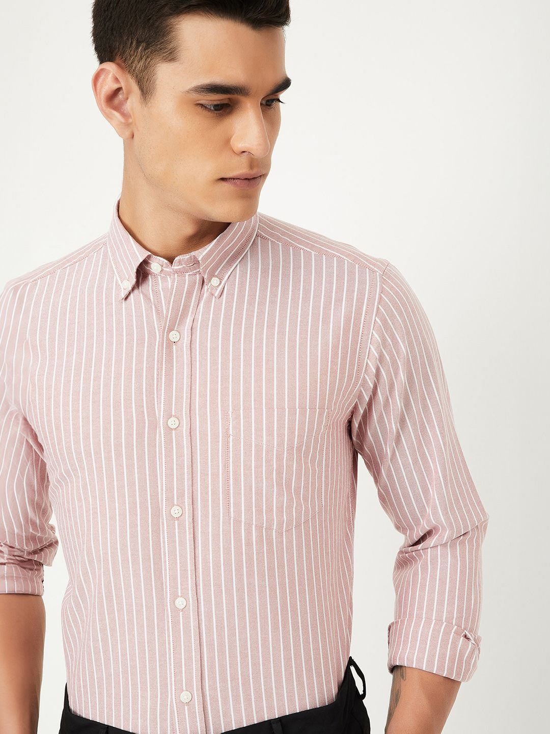 

max Men Opaque Striped Casual Shirt, Red