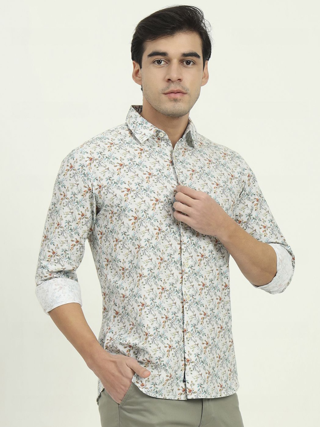 

JADE BLUE Men Slim Fit Floral Opaque Printed Casual Shirt, White