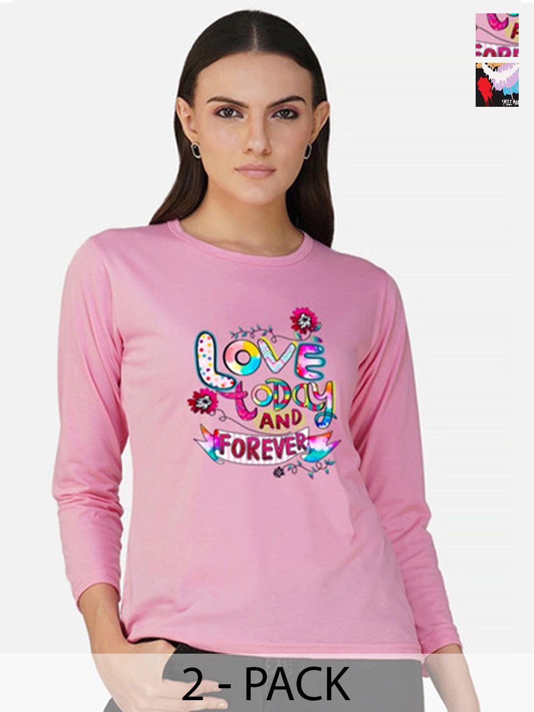 

Metronaut Women 2 Printed Bio Finish Applique T-shirt, Pink
