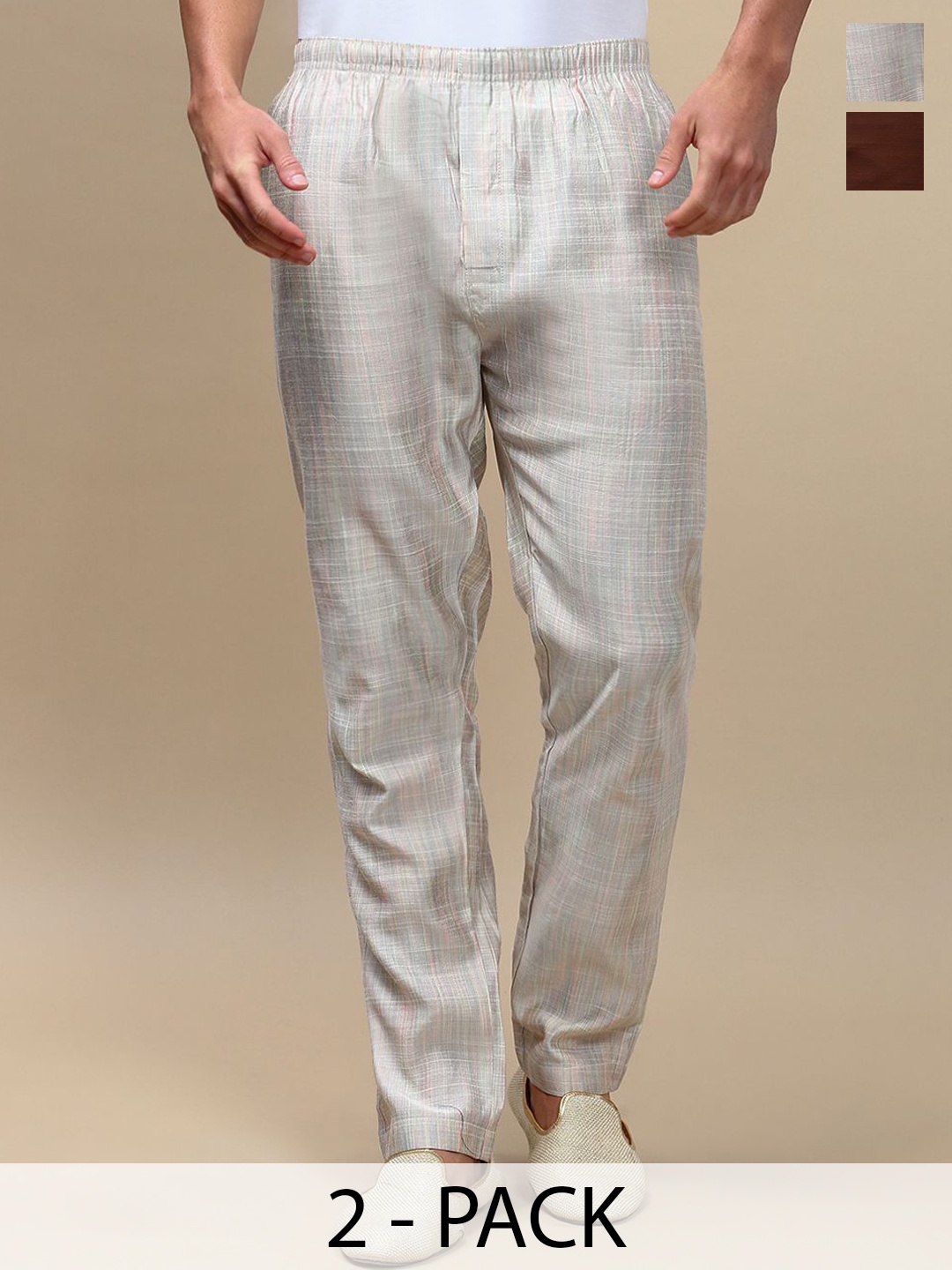 

WHITE HEART Pack Of 2 Mid-Rise Pyjamas, Brown