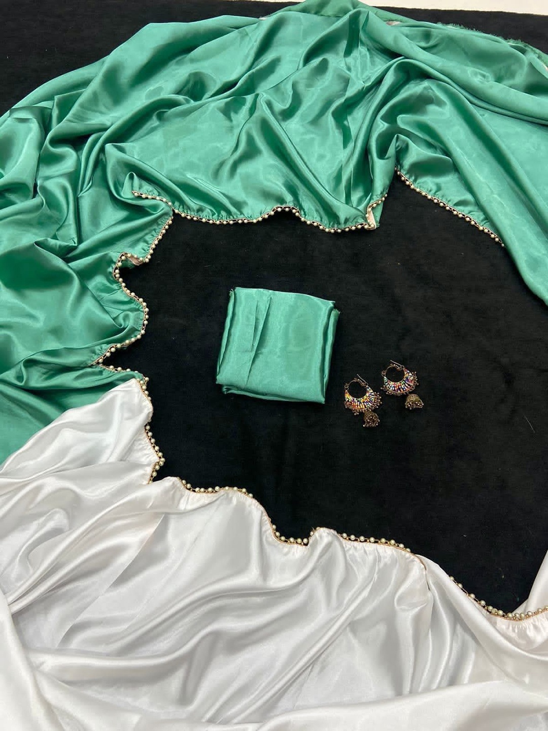 

Florence Beads and Stones Satin Saree, Green