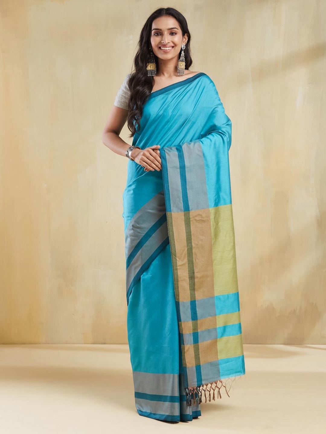 

Fabindia Pure Silk Saree, Teal