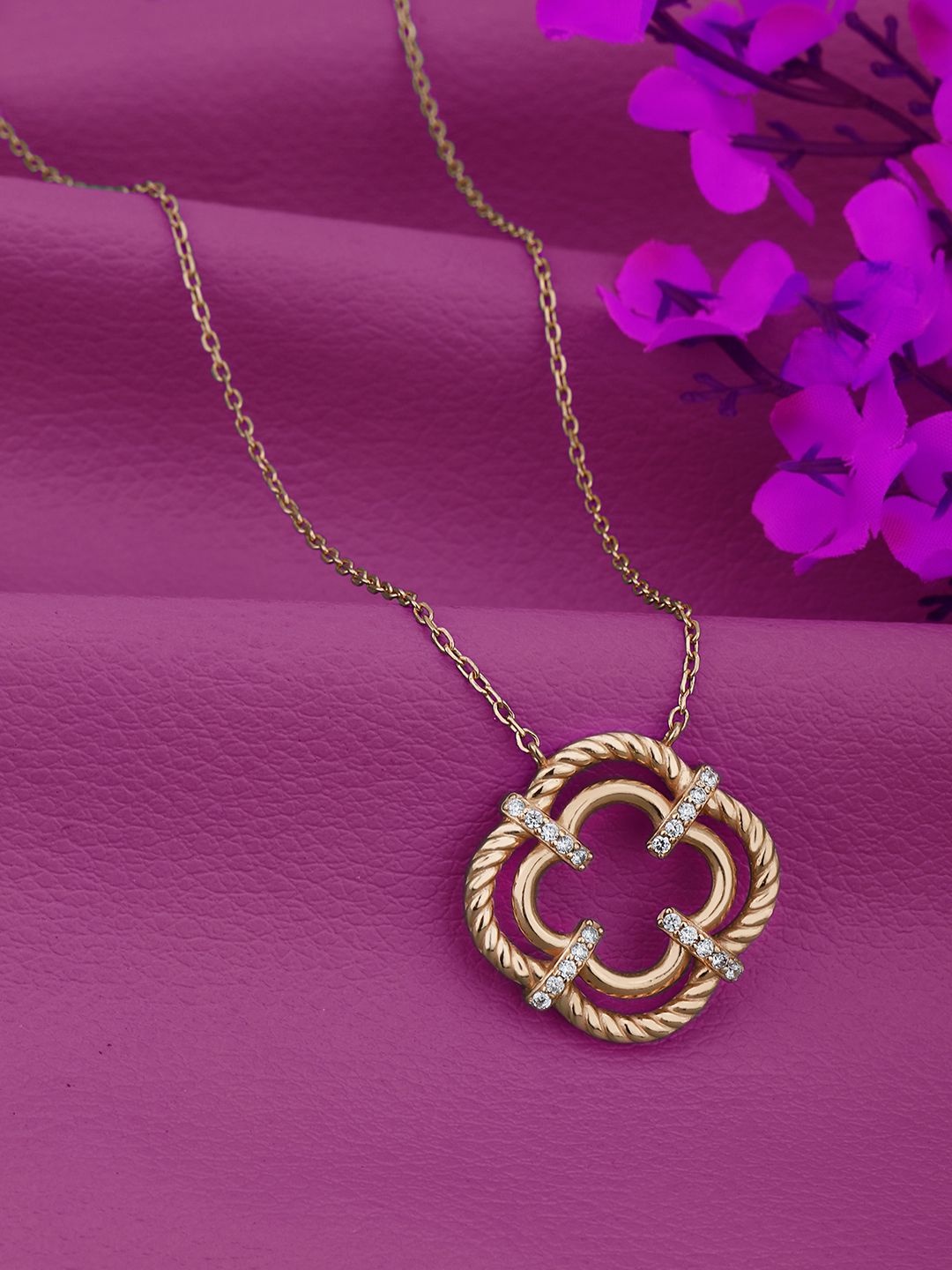 

Carlton London 18kt Rose Gold Plated CZ Floral Pendant with chain