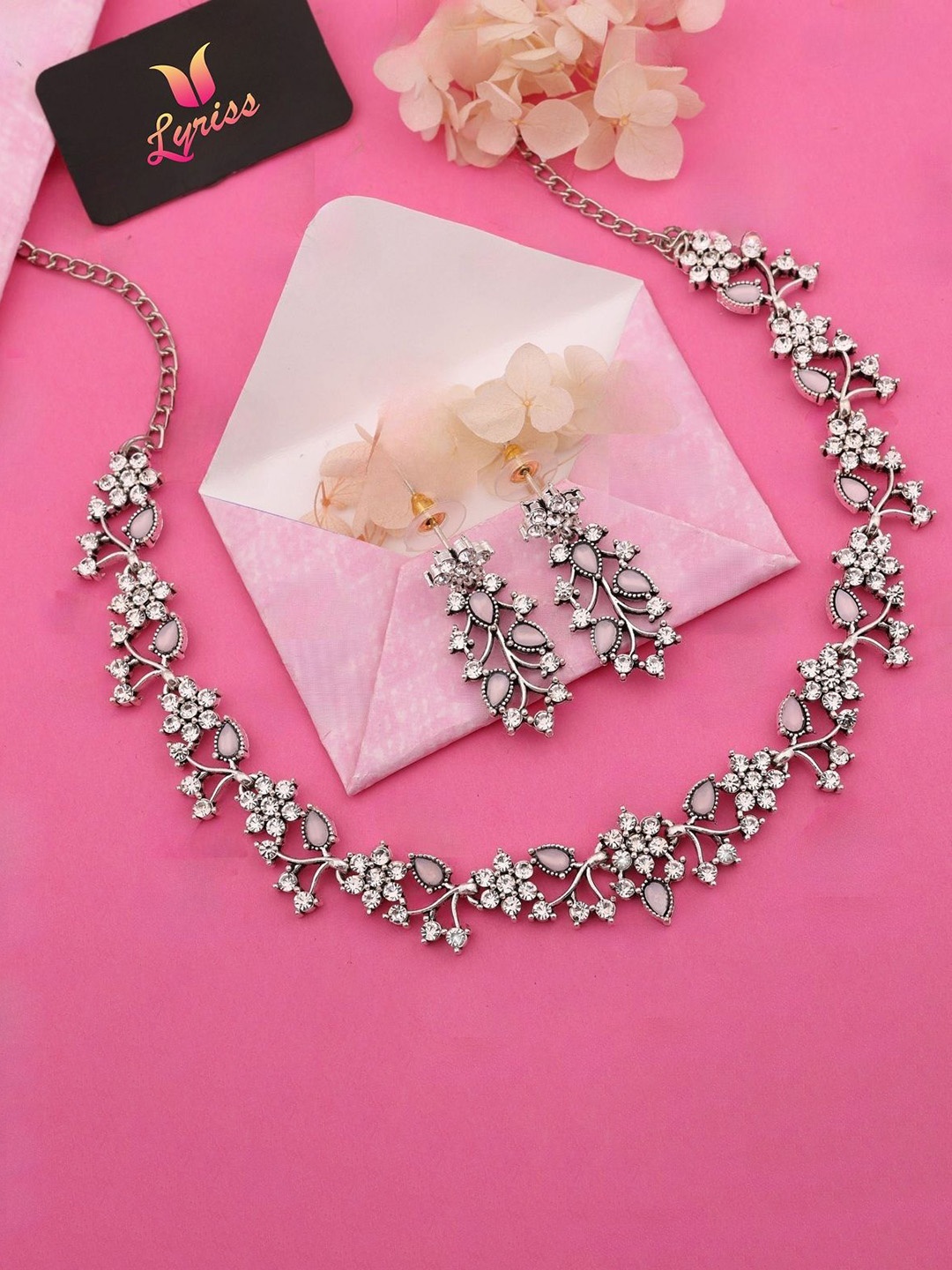 

Lyriss Set Of 2 Gold & Sliver-Plated American Diamond-Studded Jewellery Set