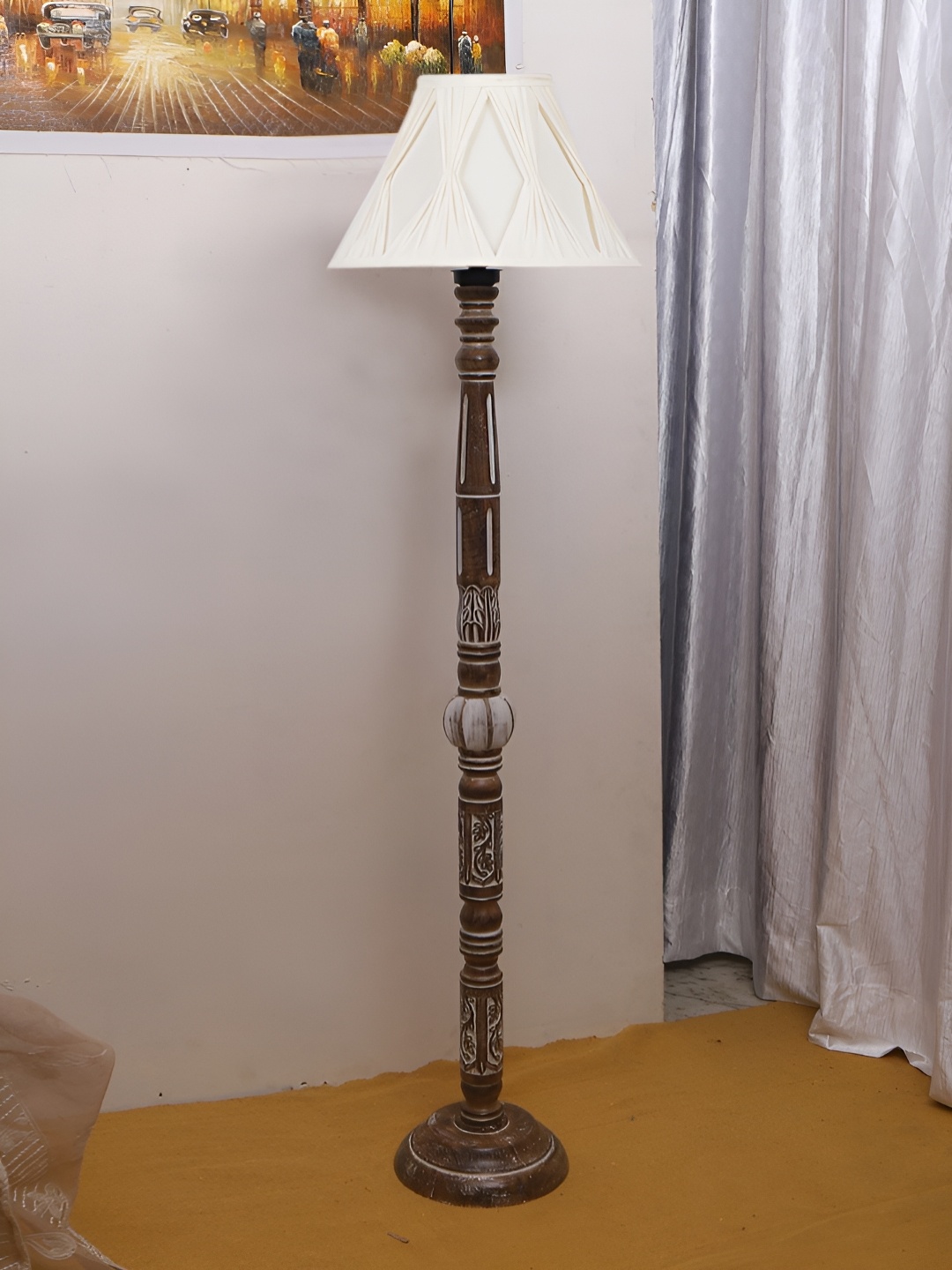 

Devansh White & Brown Conical Open Snake Wooden Floor Lamp
