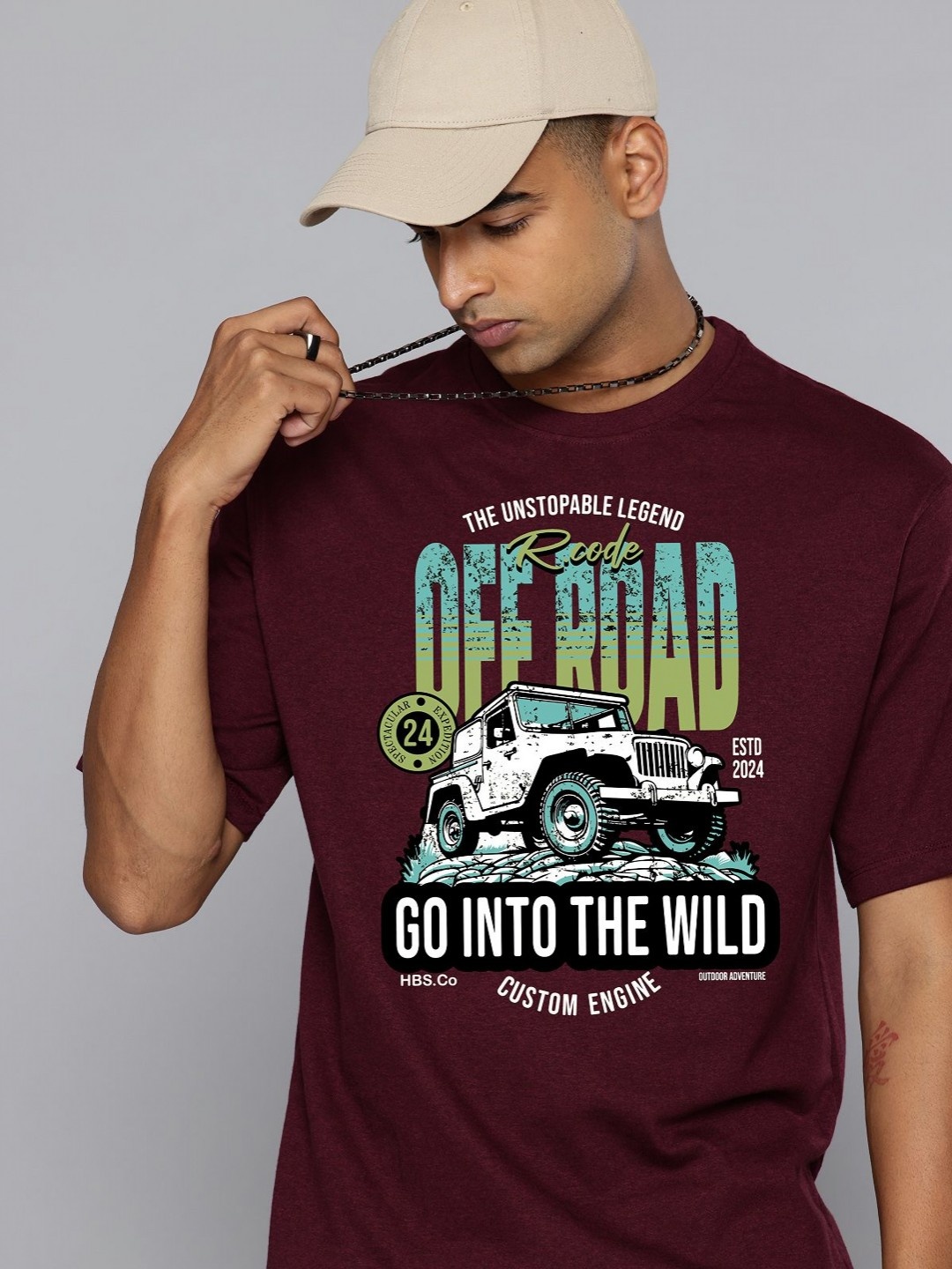 

R.Code by The Roadster Life Co. Men Printed T-shirt, Burgundy