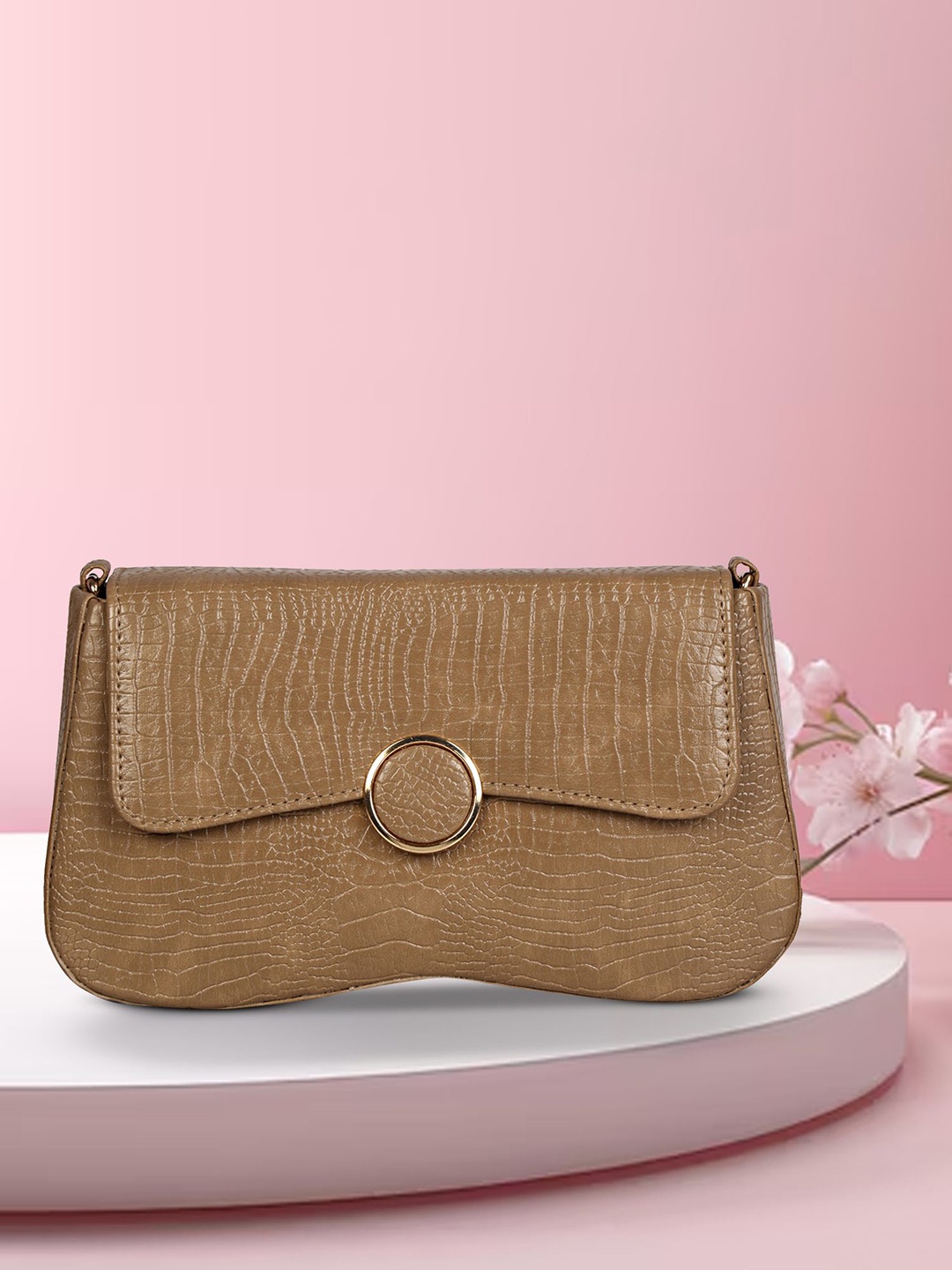 

Panchnaina Textured PU Structured Sling Bag, Camel brown