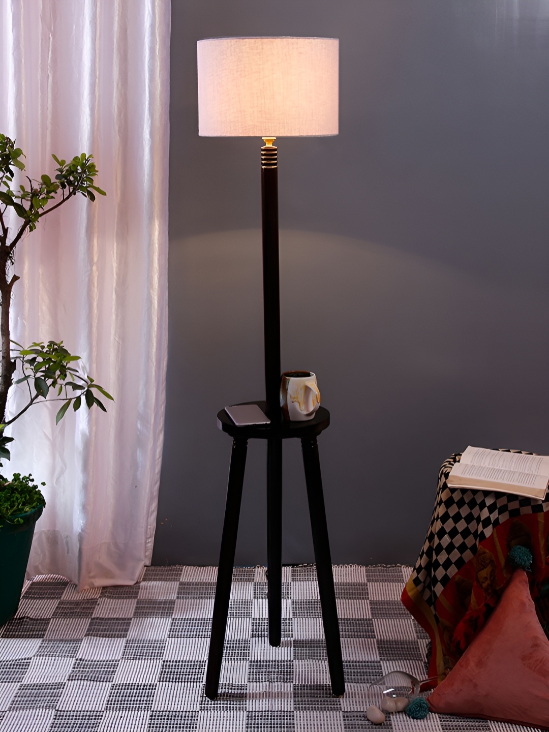 

Devansh Brown & Grey Cotton Wooden Floor Lamp