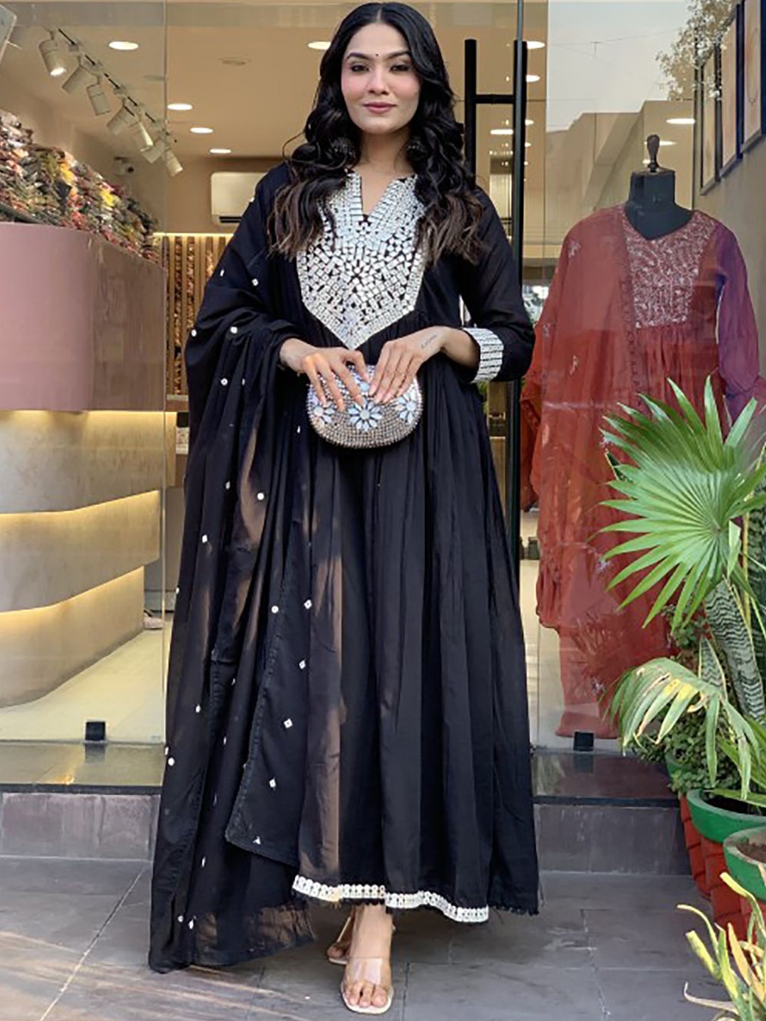 

Moda Rapido Women Embroidered Regular Thread Work Kurta with Trousers & With Dupatta, Black