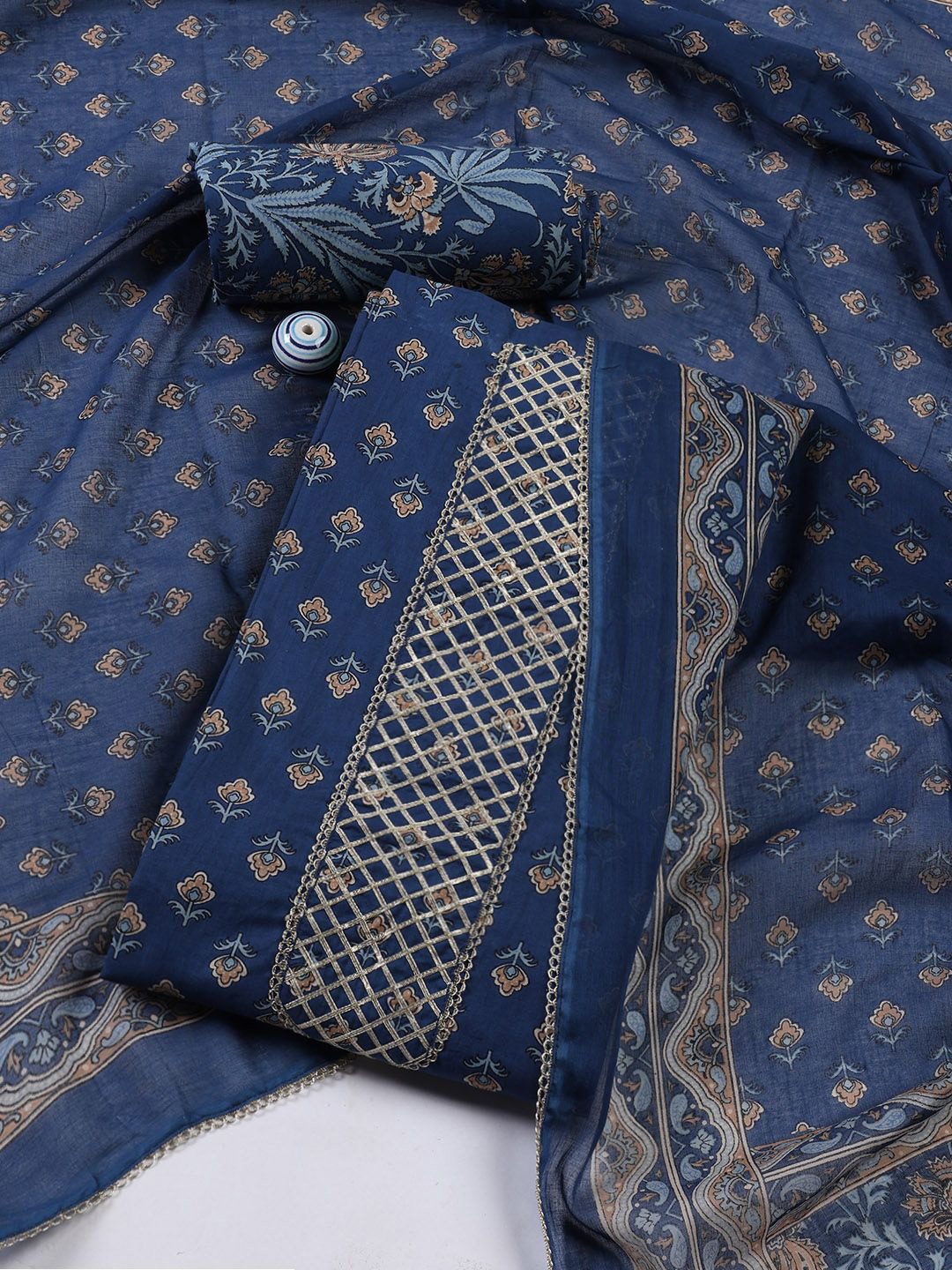 

Meena Bazaar Printed Unstitched Dress Material, Blue