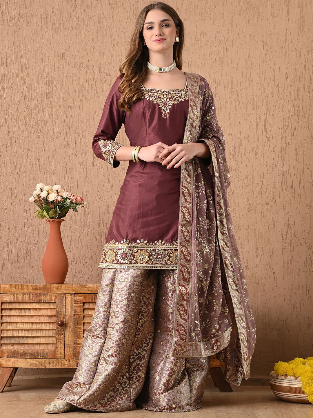 

ZARIKALI Women Pure Silk Silk Georgette, Maroon