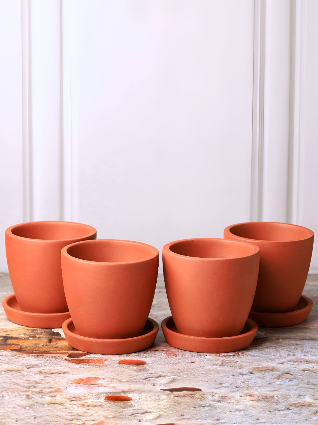 

The handicraftian Brown 10 Pieces Clay Small Planters With Plates