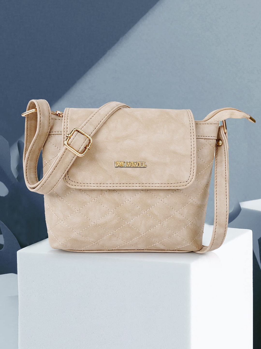 

FOMMIL Bucket Sling Bag with Quilted, Cream