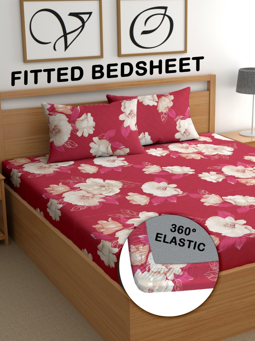 

CG HOMES Red & Beige Floral 210 TC King Bedsheet with 2 Pillow Covers
