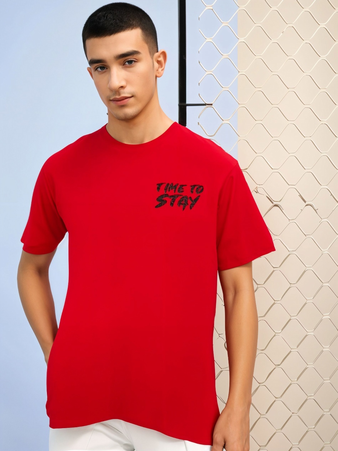 

MACK JONNEY Men Typography Printed Applique T-shirt, Red