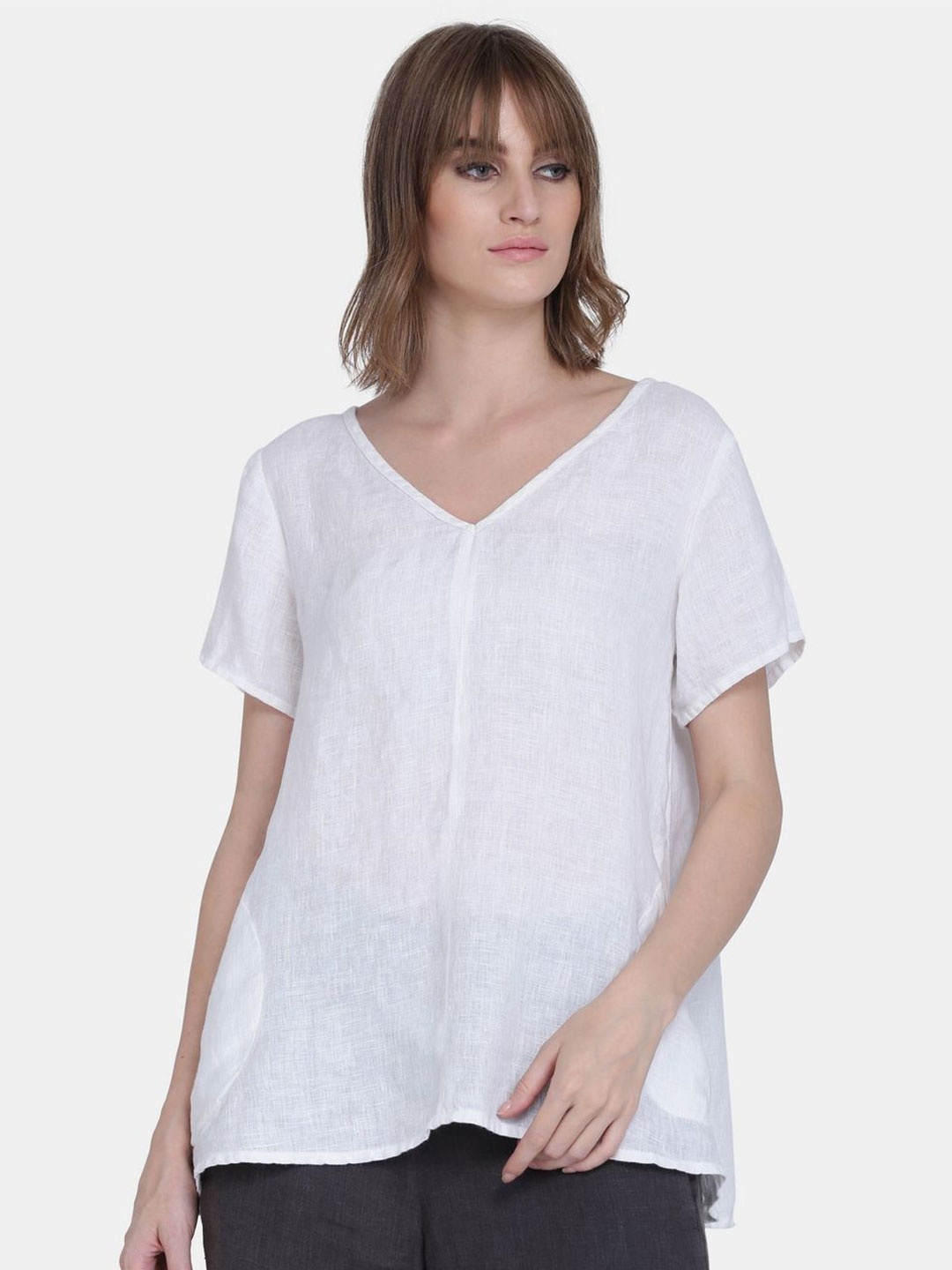 

ECO LEAS BY SHIPRA Linen Top, White
