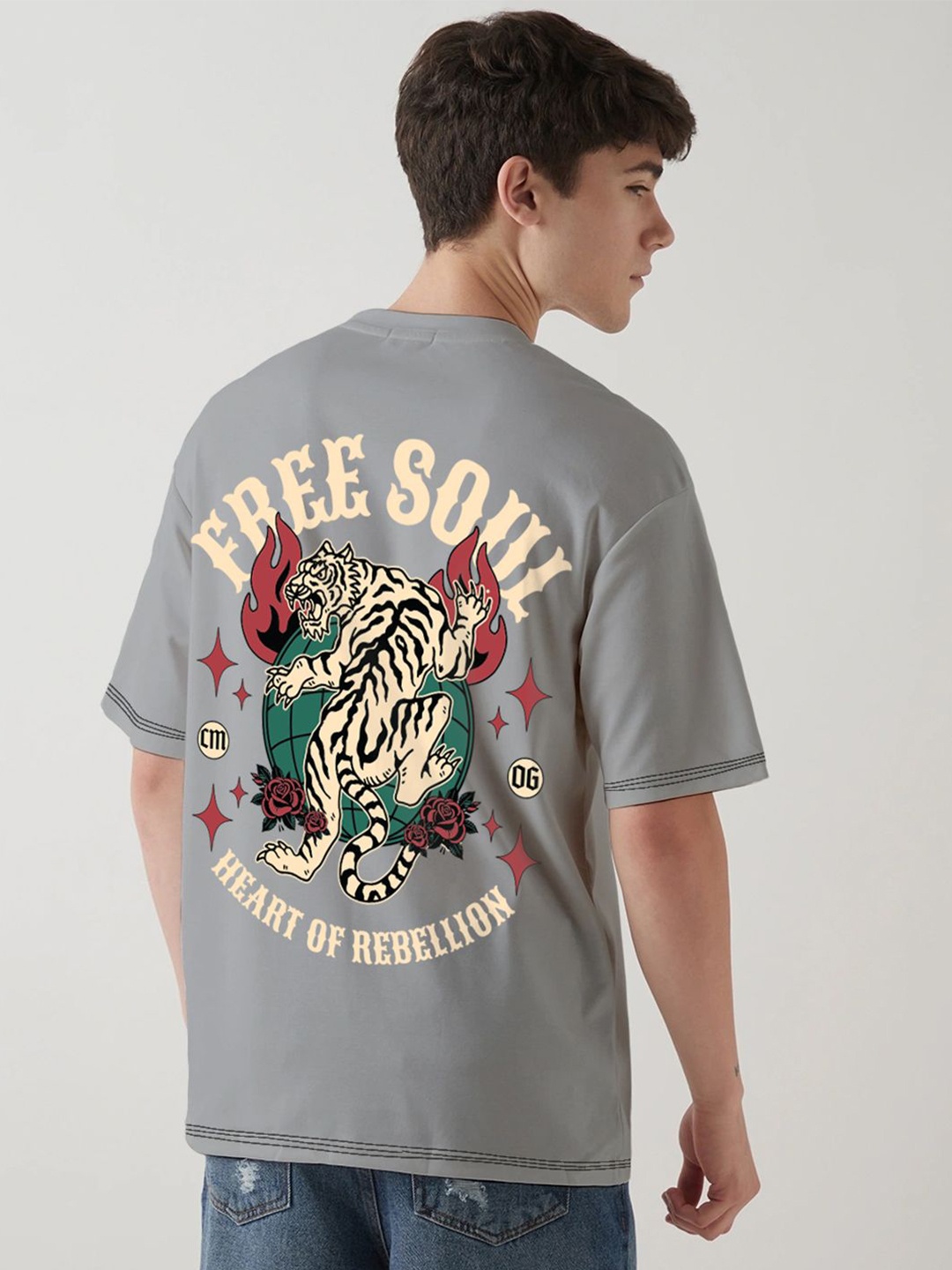 

Crazymonk Men Printed Applique T-shirt, Steel