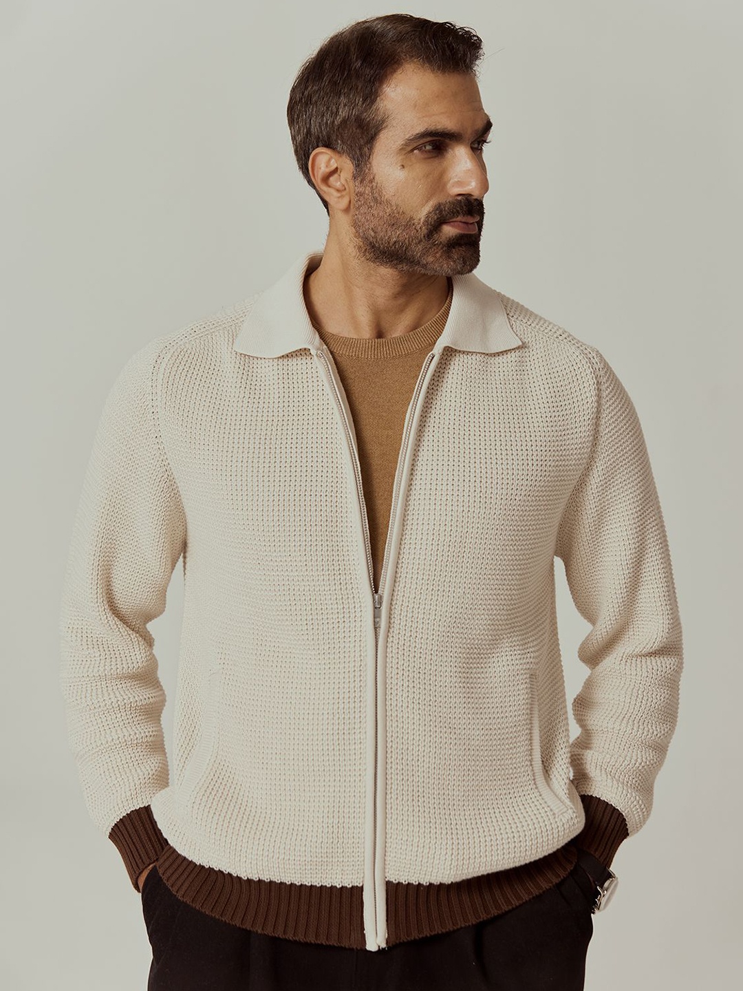 

Andamen Men Semi Formal Cotton Structure Regular Fit Jacket, Off white